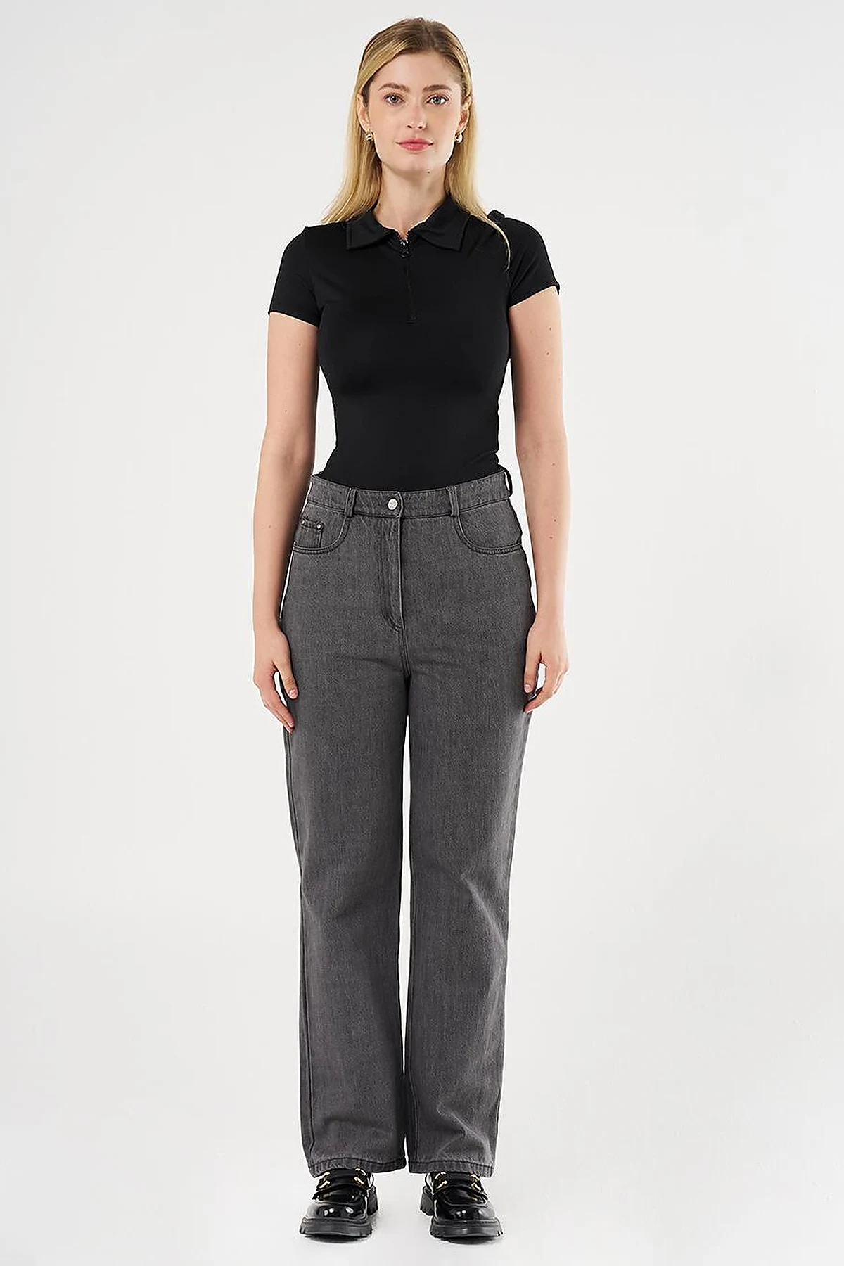 Straight Fit Denim Pants Gray