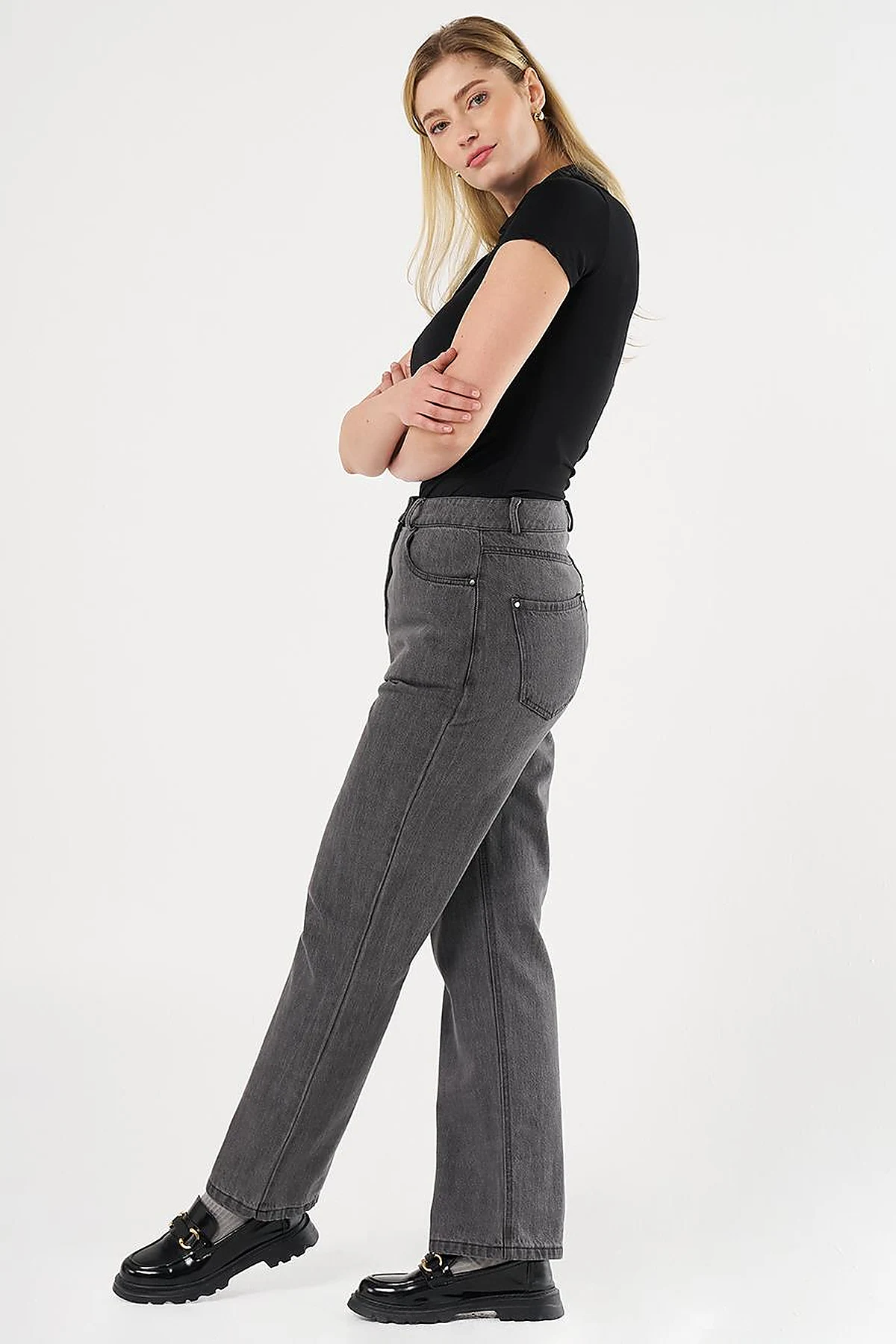 Straight Fit Denim Pants Gray