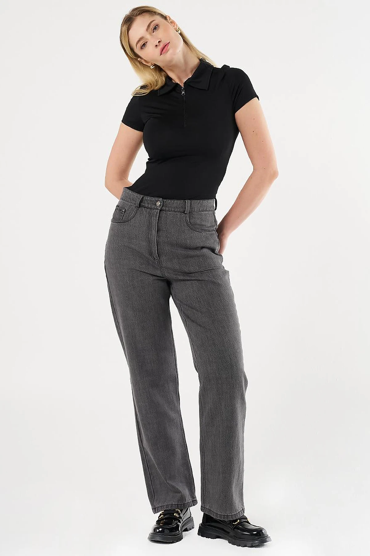 Straight Fit Denim Pants Gray