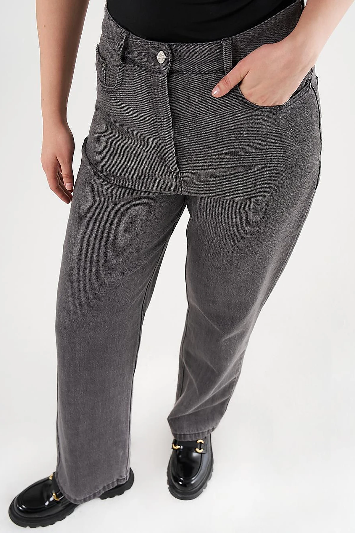 Straight Fit Denim Pants Gray