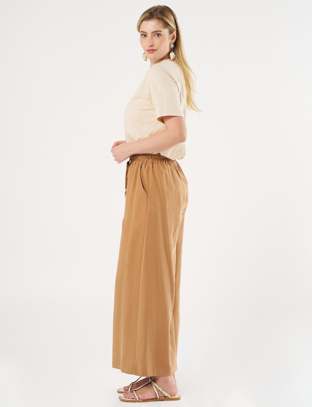 Geniş Paça Rayon Pantolon Tütün 
