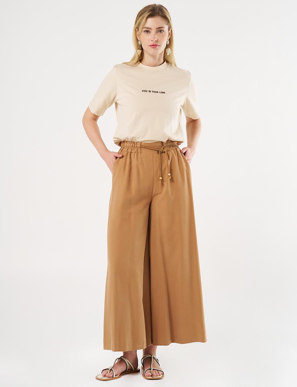 Geniş Paça Rayon Pantolon Tütün 