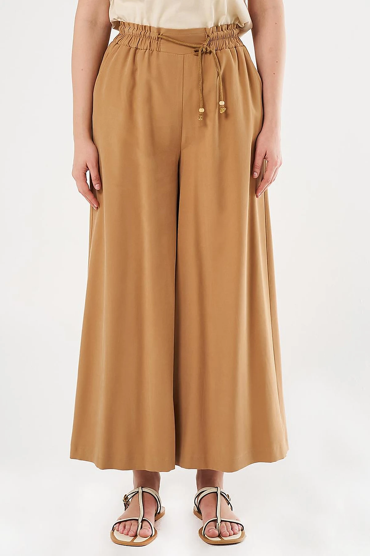 Wide-Leg Rayon Pants Tobacco