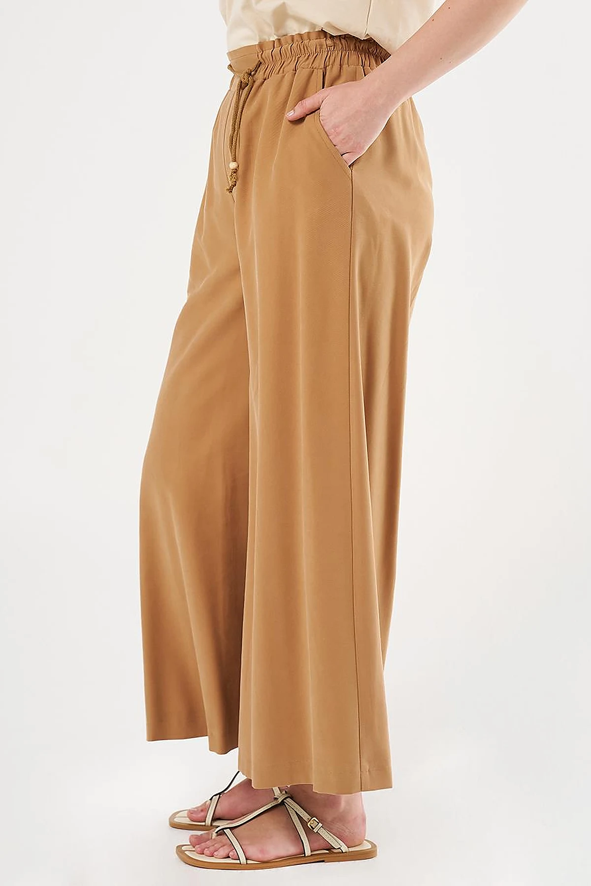 Wide-Leg Rayon Pants Tobacco