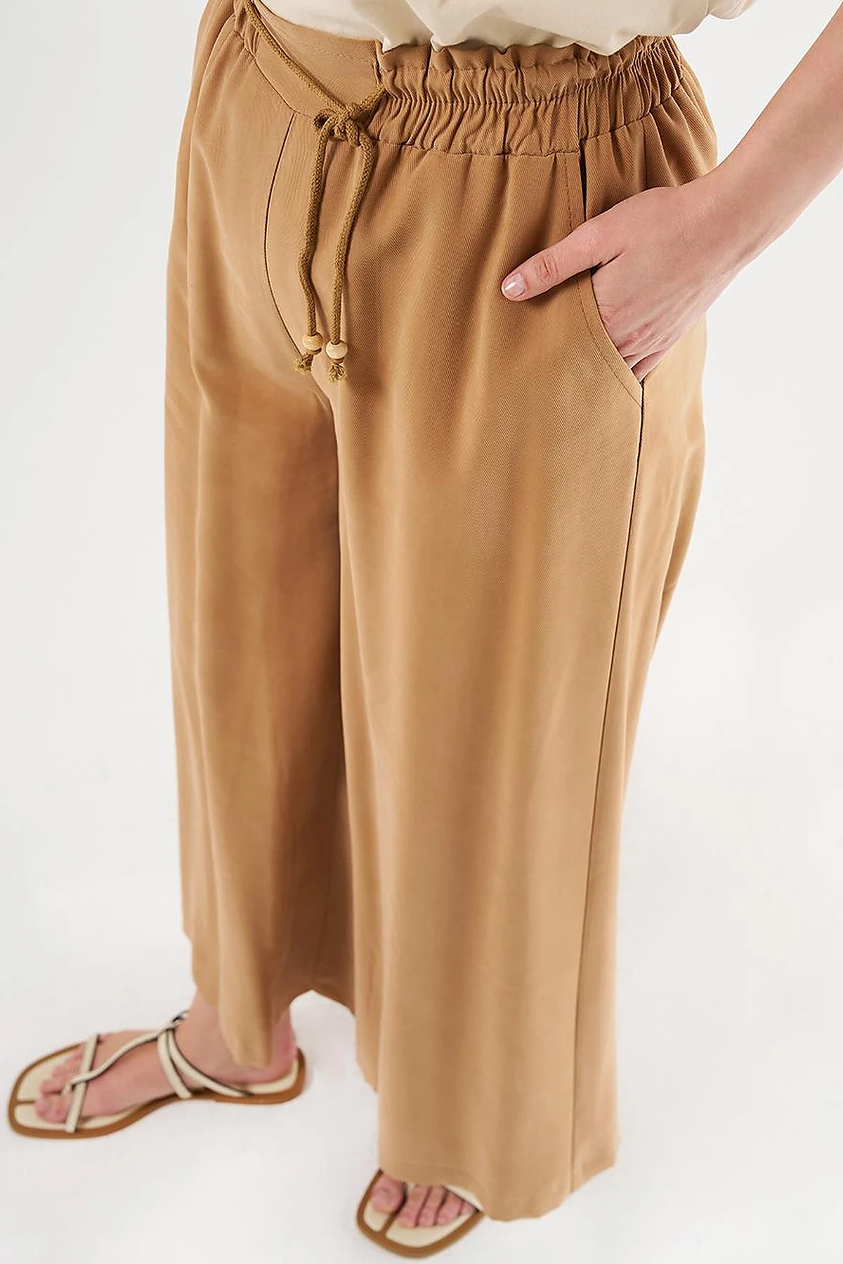 Wide-Leg Rayon Pants Tobacco