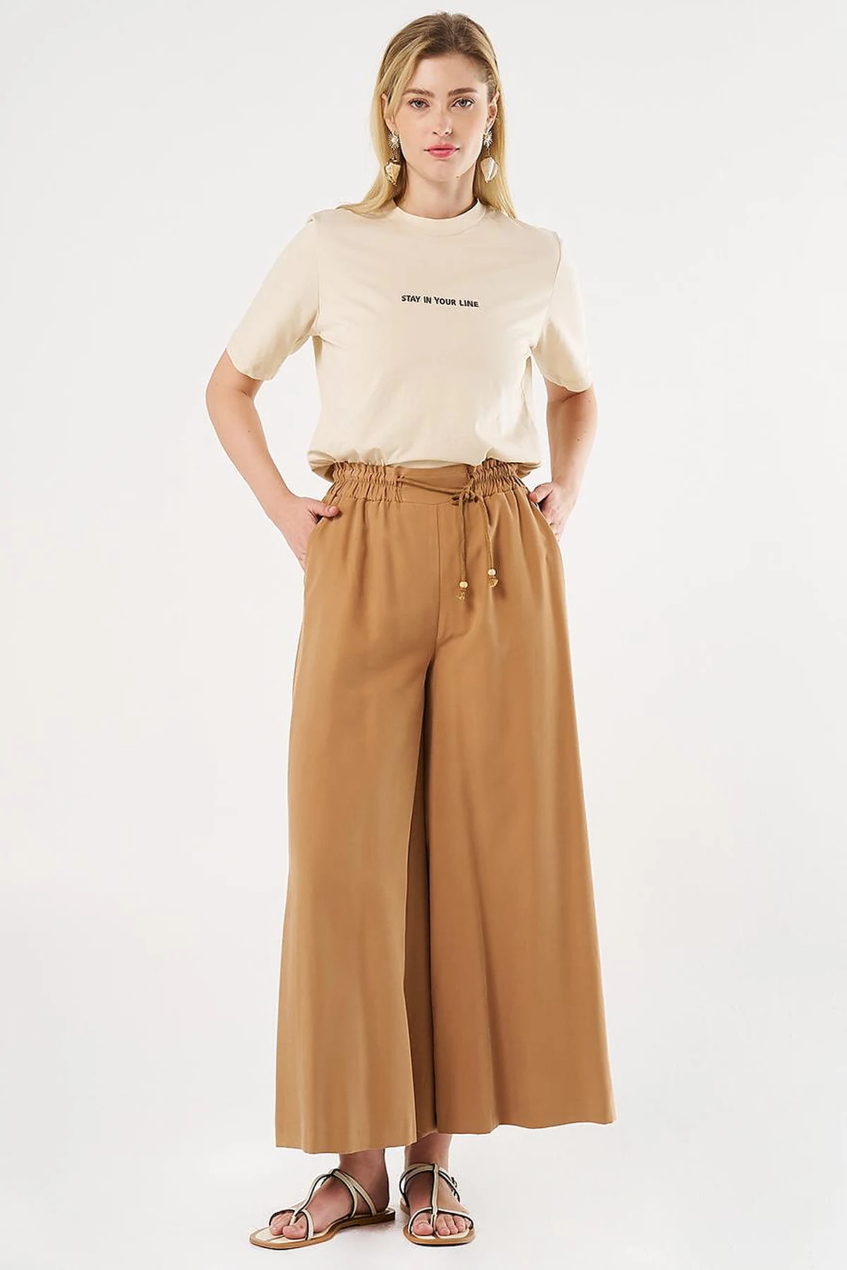 Wide-Leg Rayon Pants Tobacco