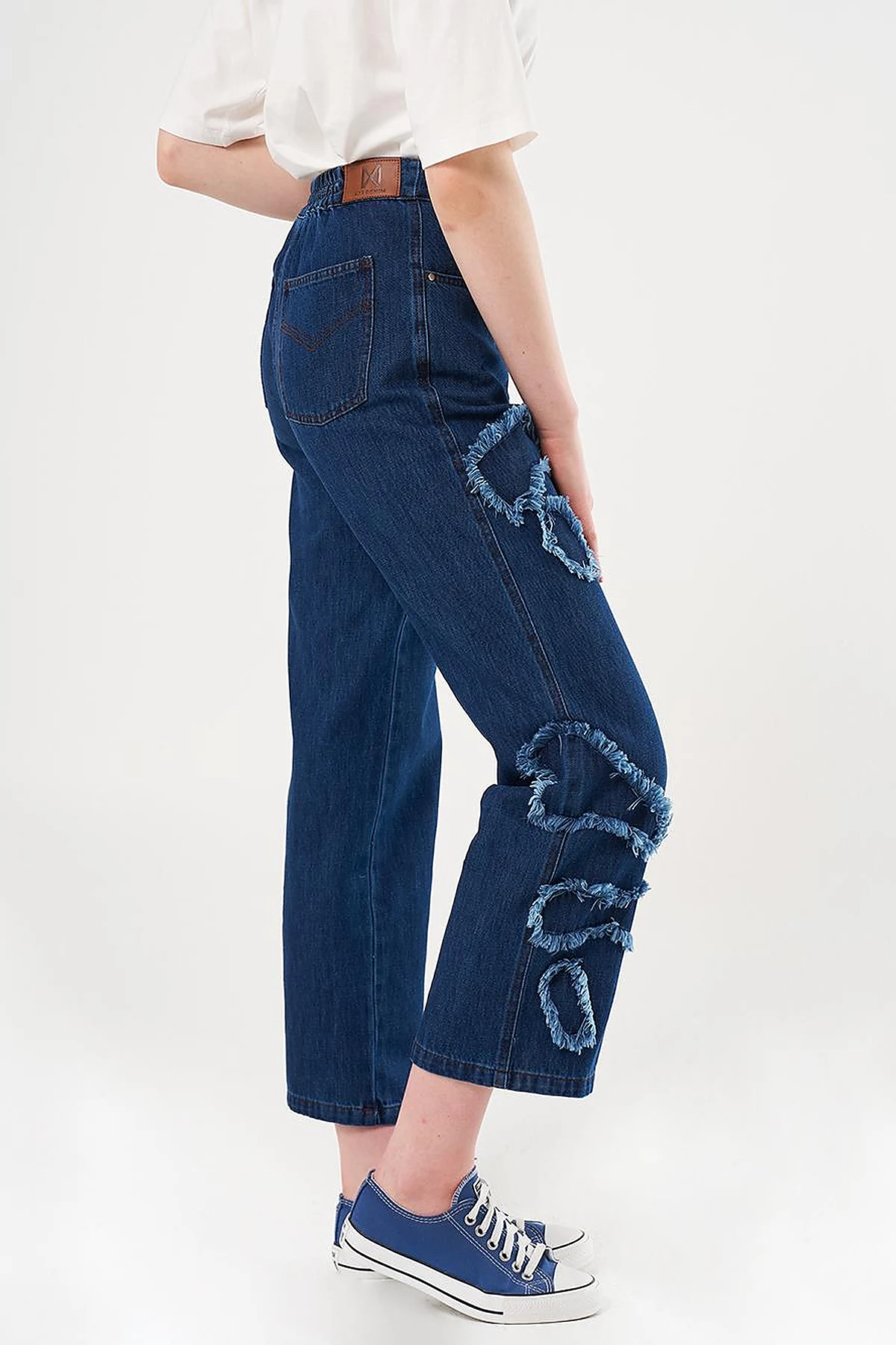 Appliqué Denim Pants Navy Blue