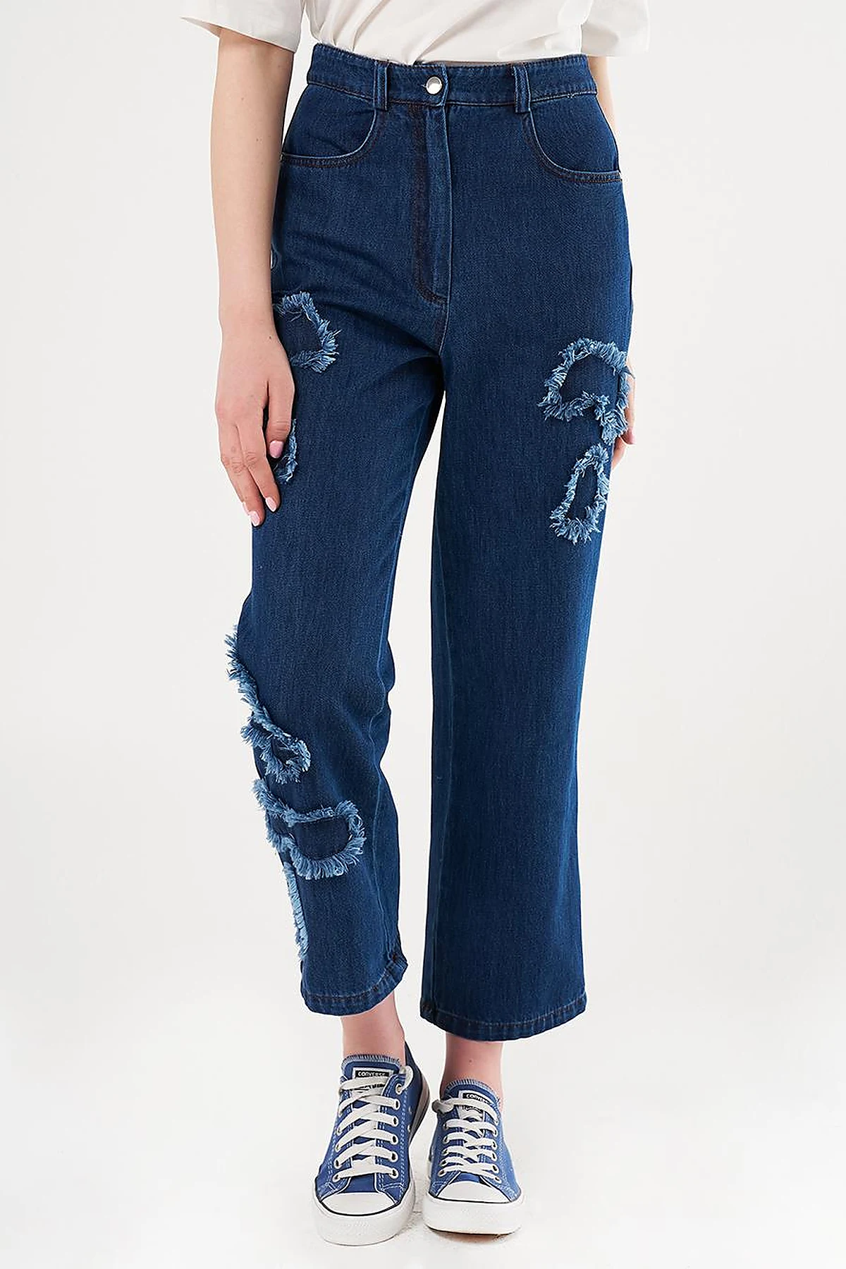 Appliqué Denim Pants Navy Blue