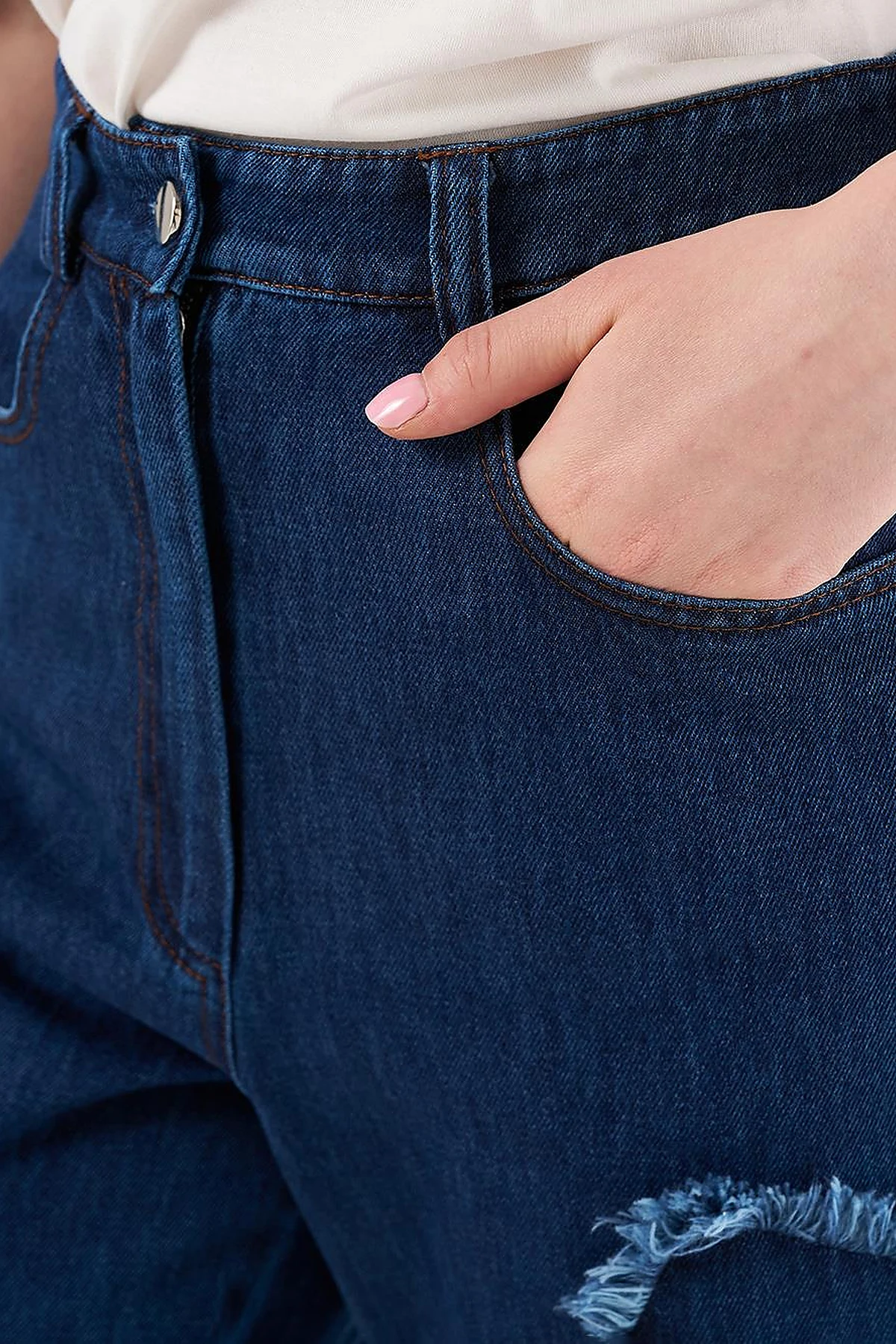 Appliqué Denim Pants Navy Blue