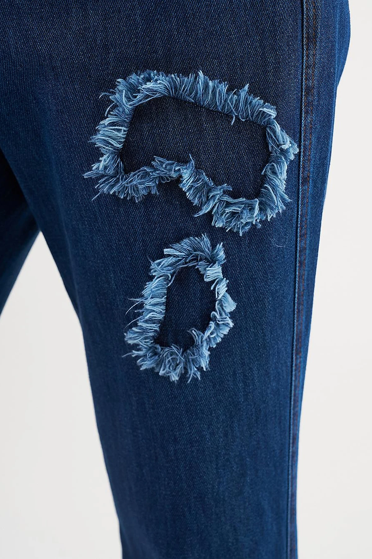 Appliqué Denim Pants Navy Blue