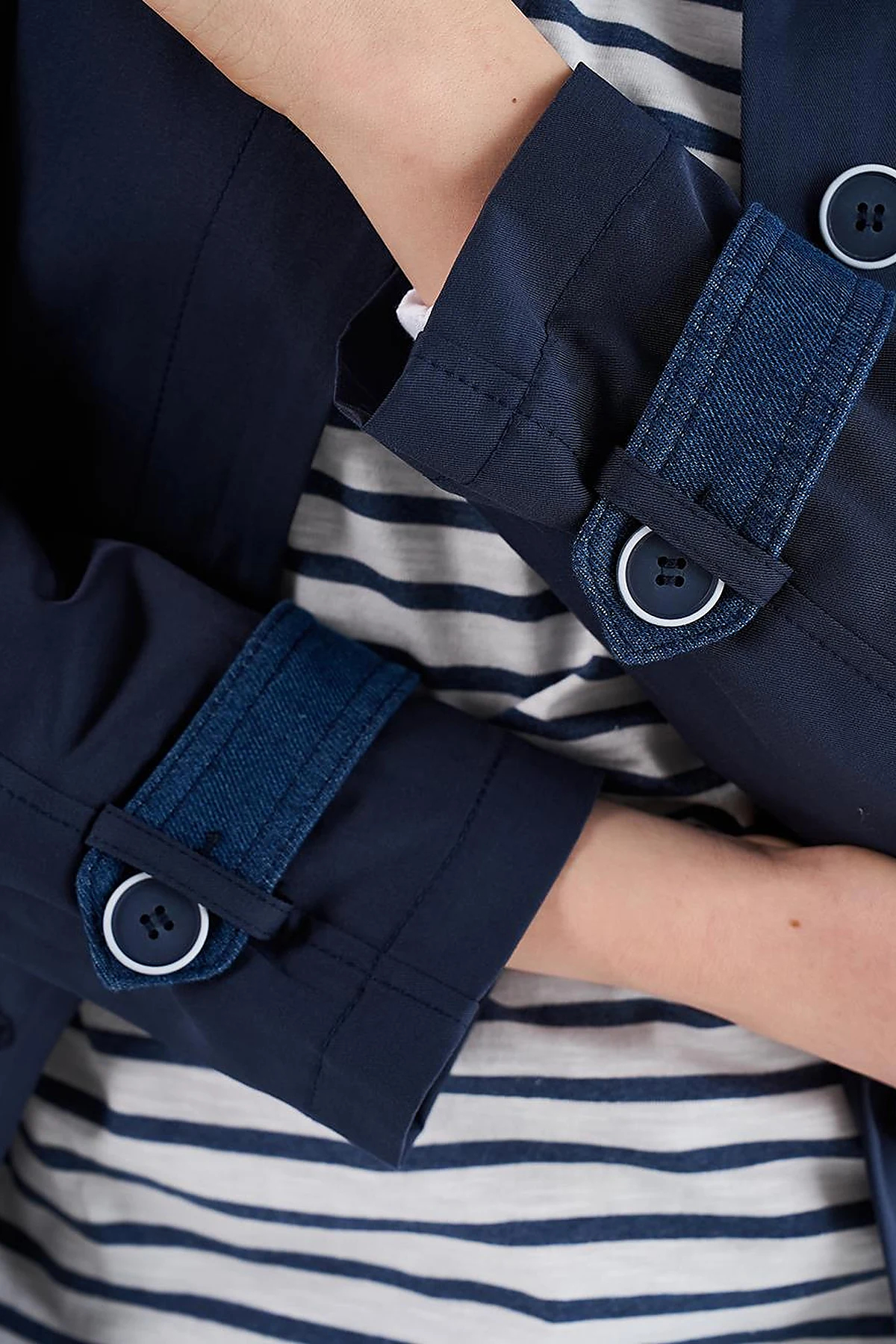 Denim Detailed Trench Coat Dark Navy Blue