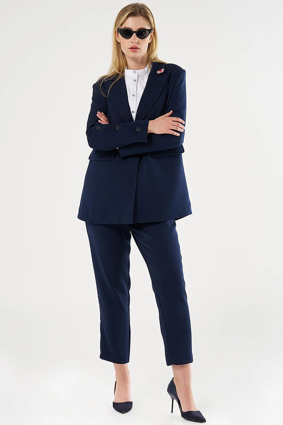 Buttoned Two-Piece Set Dark Navy