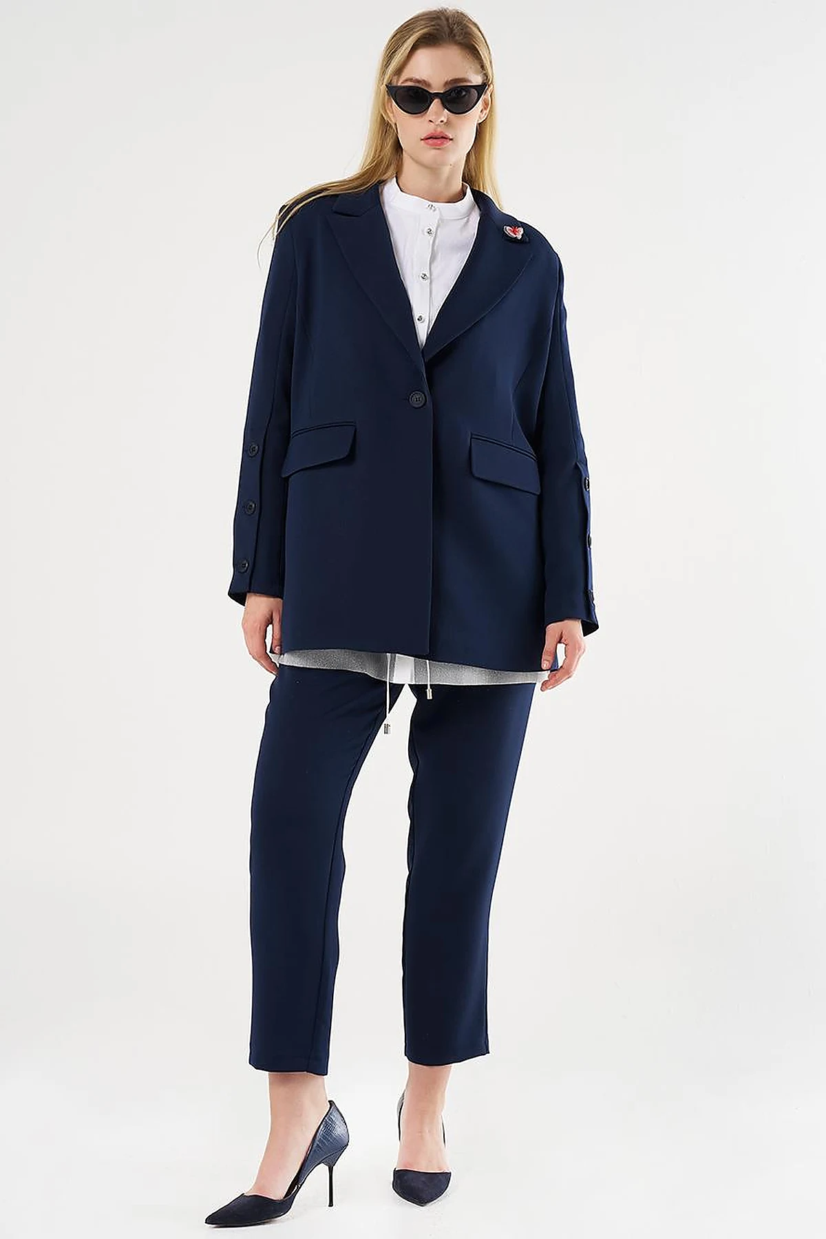 Buttoned Two-Piece Set Dark Navy