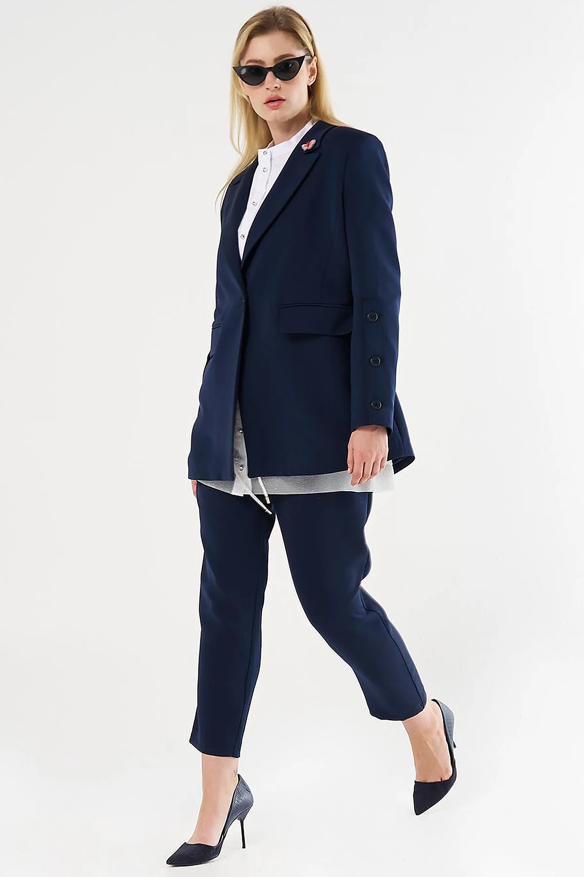 Buttoned Two-Piece Set Dark Navy