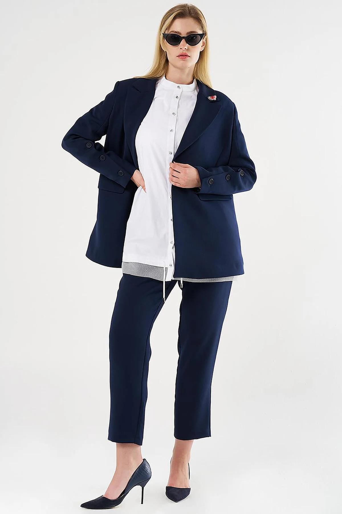 Buttoned Two-Piece Set Dark Navy