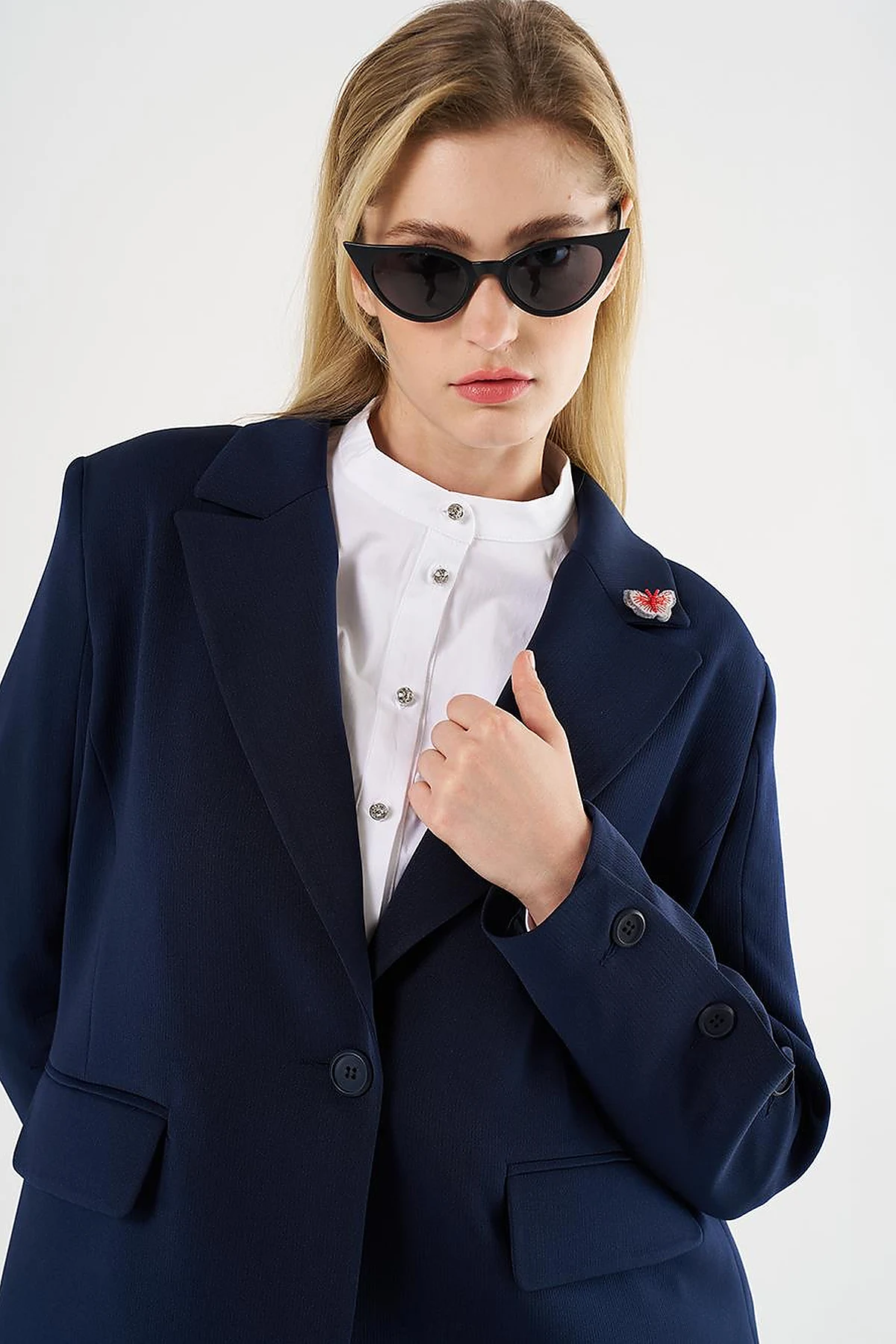 Buttoned Two-Piece Set Dark Navy