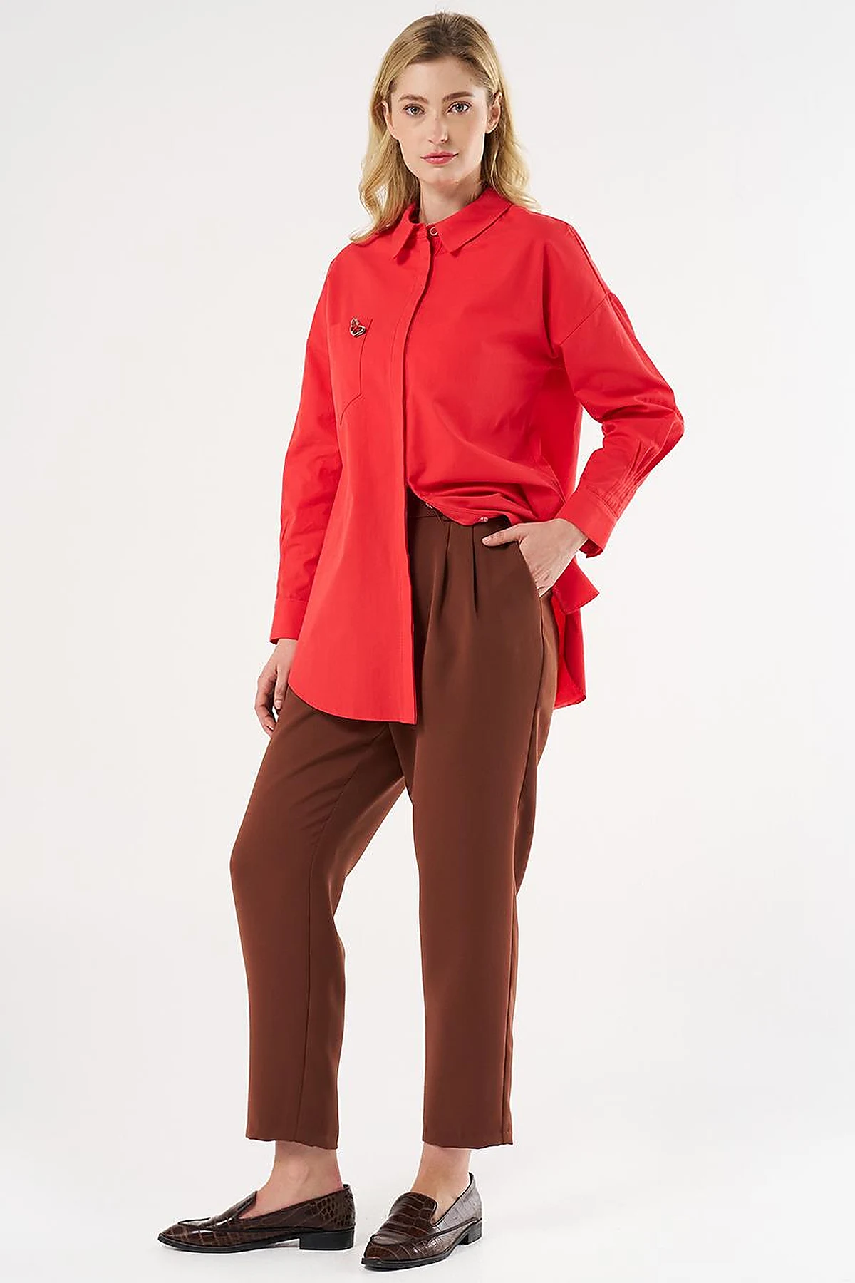 Buttoned Two-Piece Set Brown