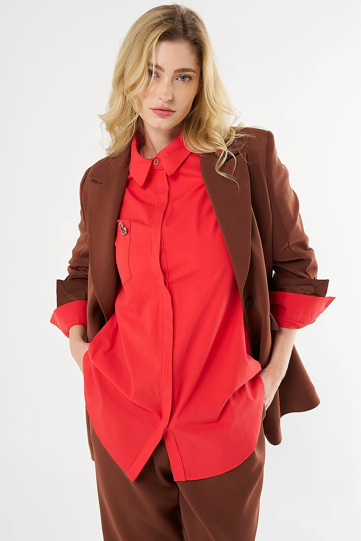 Buttoned Two-Piece Set Brown