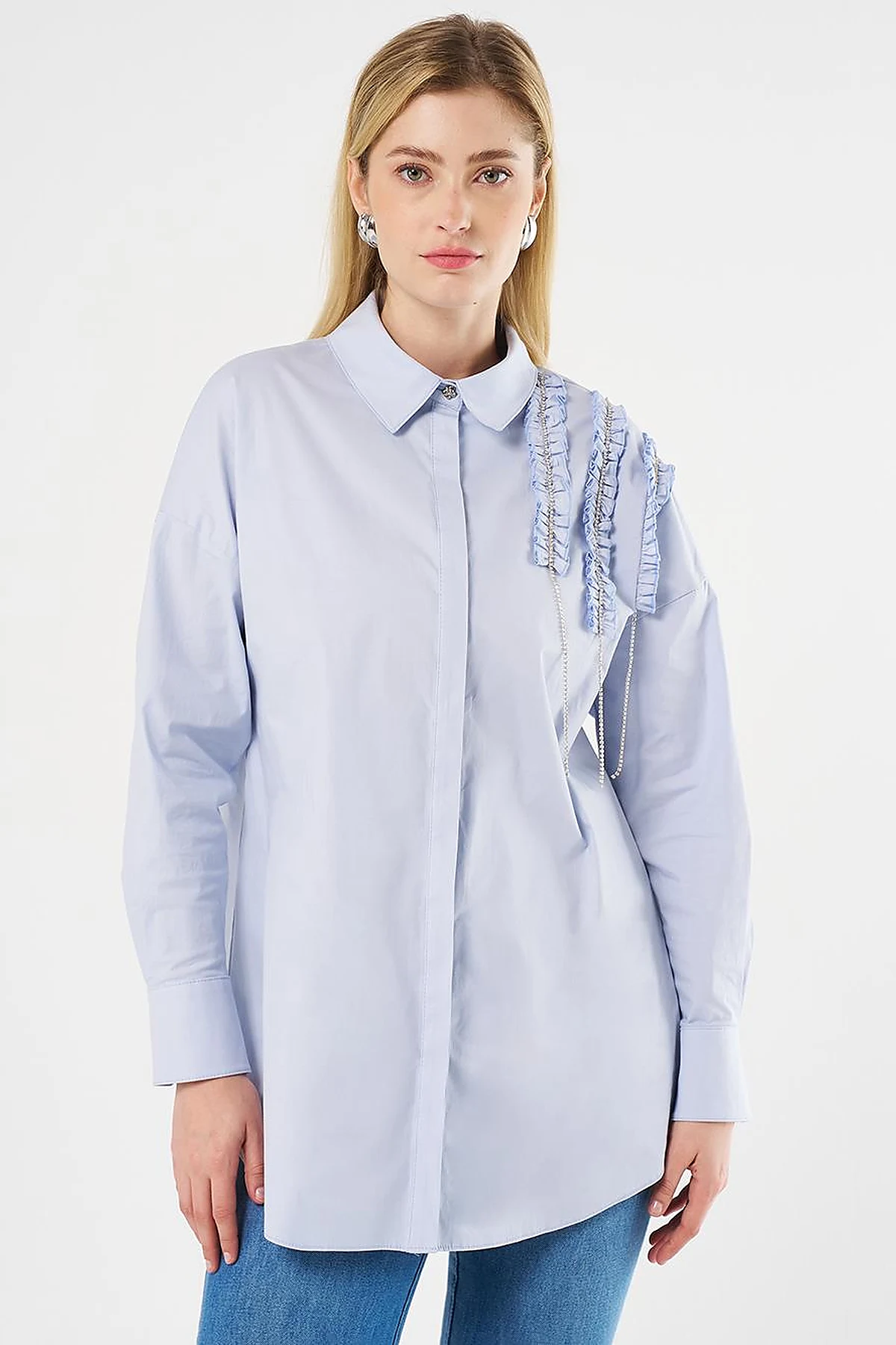  Ruffled Cotton Tunic Blue