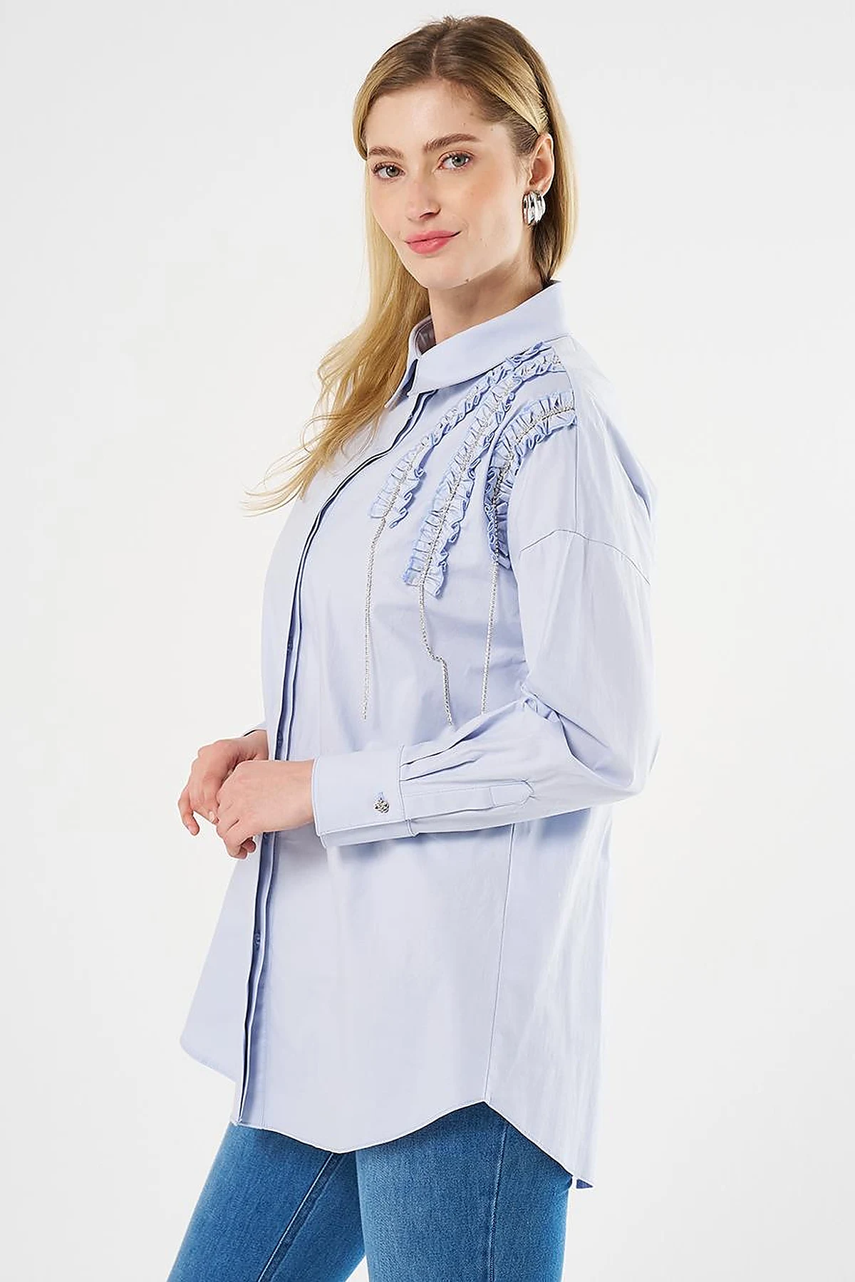  Ruffled Cotton Tunic Blue
