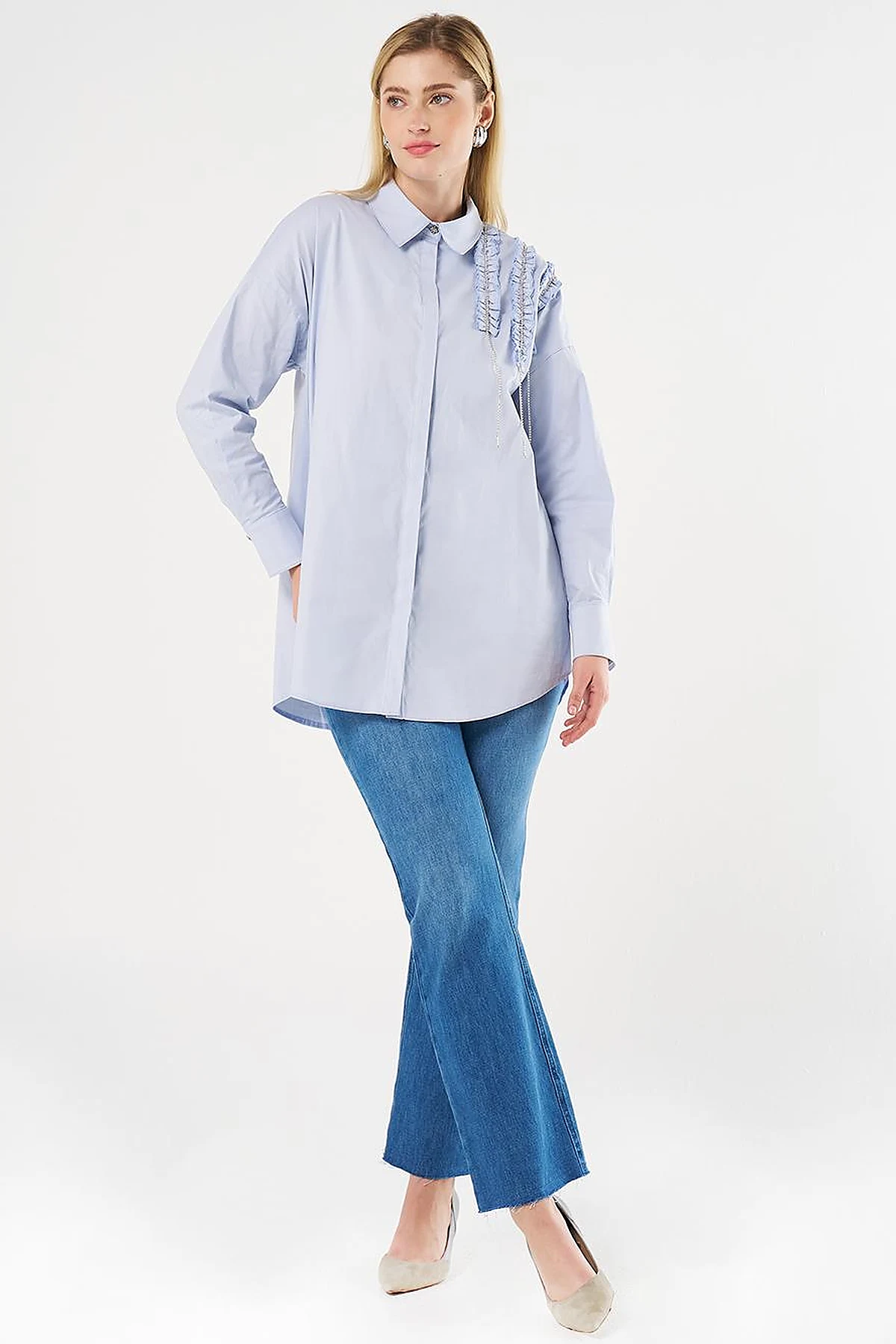  Ruffled Cotton Tunic Blue