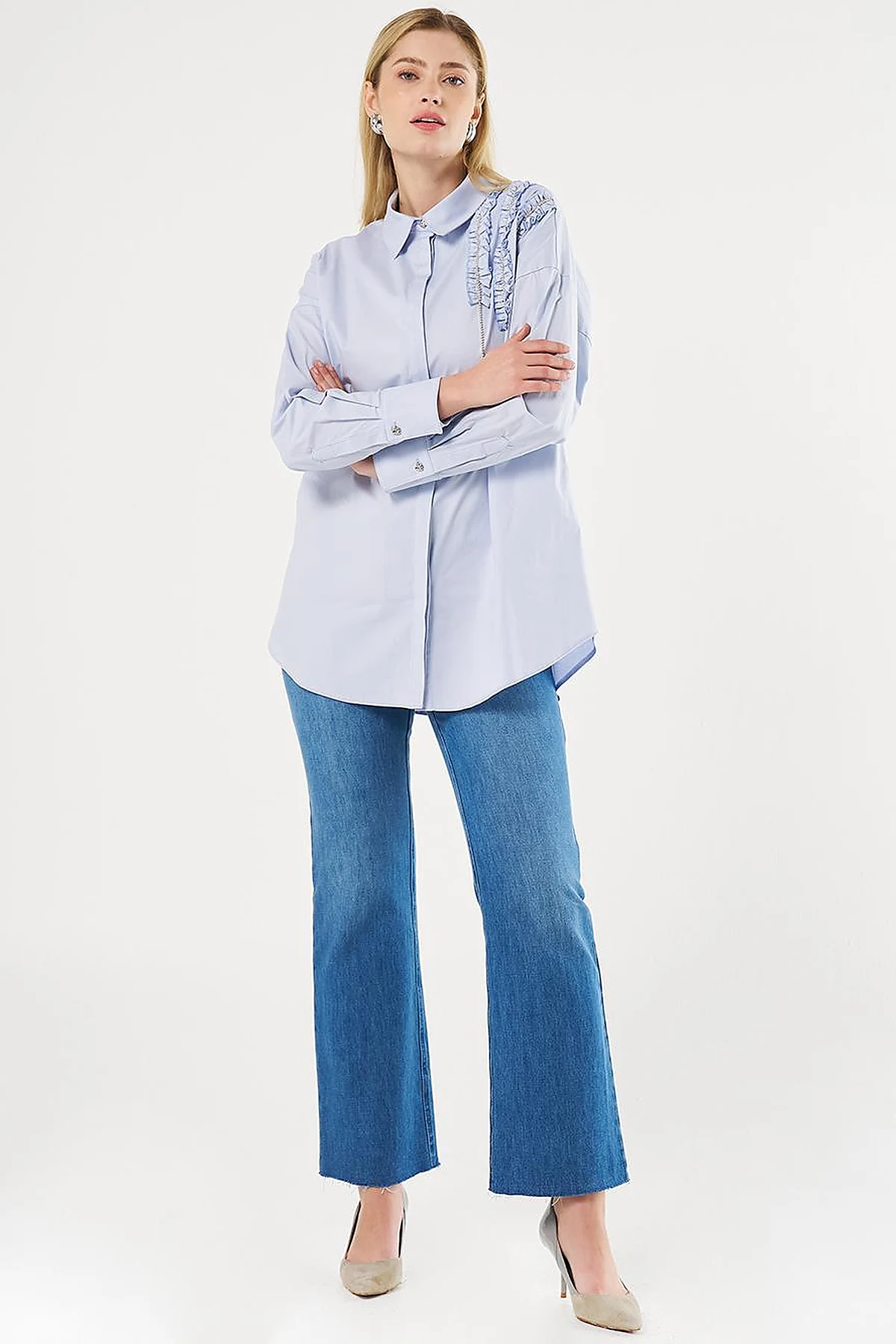  Ruffled Cotton Tunic Blue