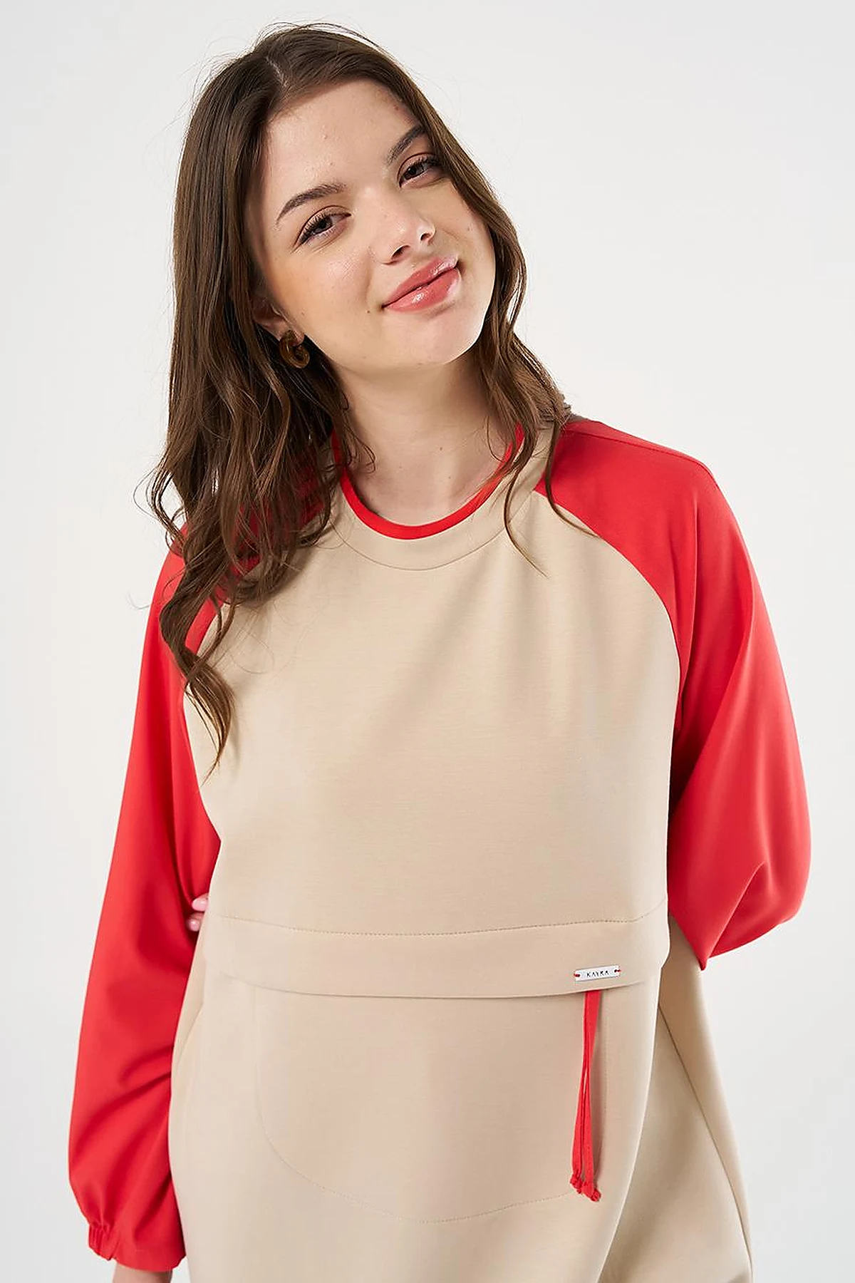 Gingham Detailed Scuba Tunic Light Beige