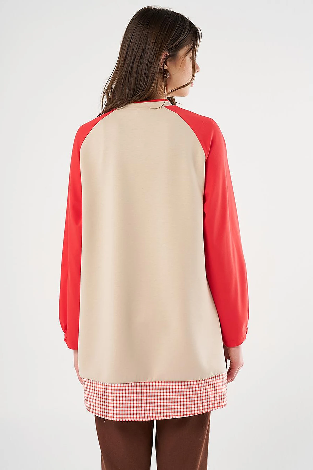 Gingham Detailed Scuba Tunic Light Beige