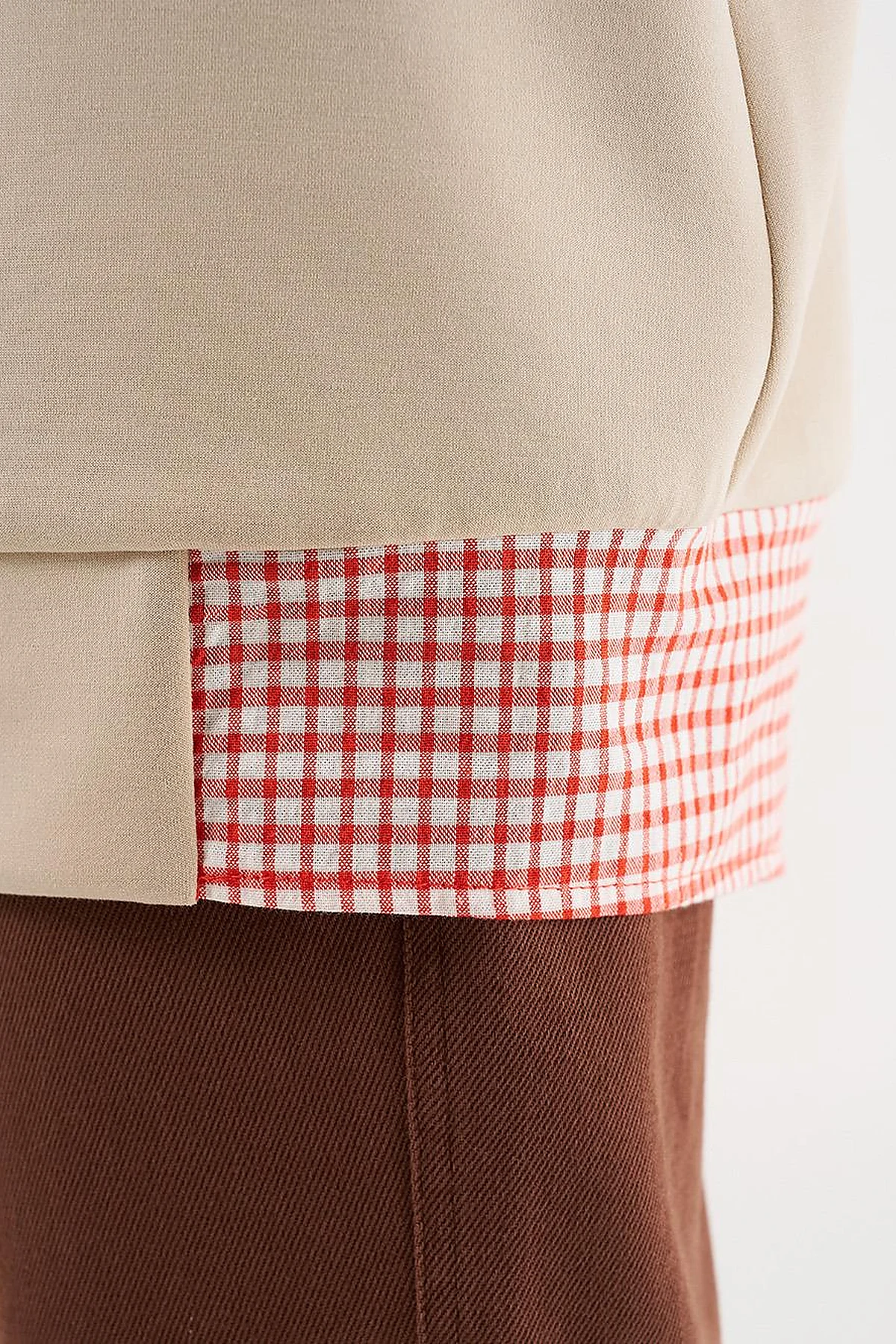 Gingham Detailed Scuba Tunic Light Beige