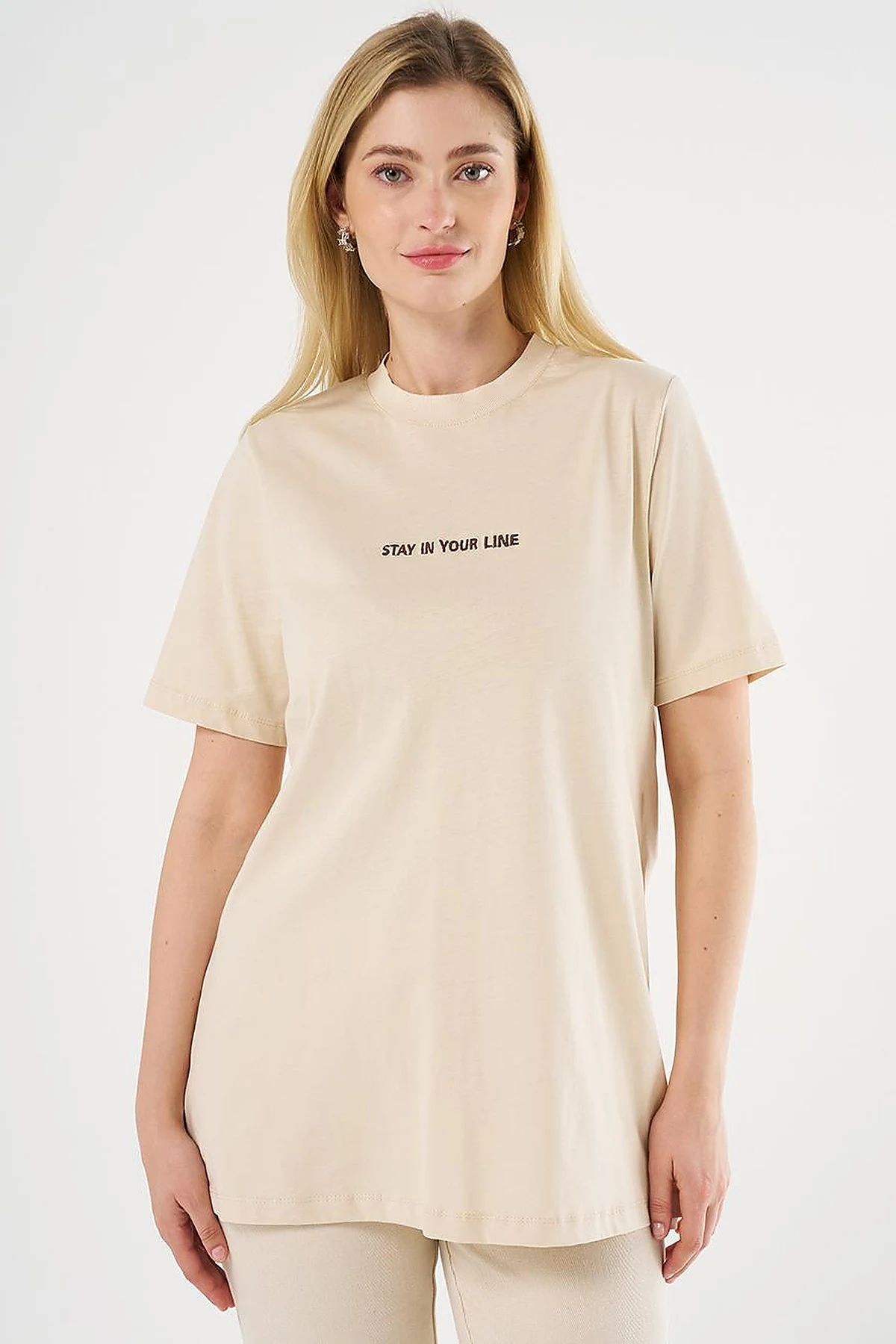 Slogan Embroidered T-shirt Cream