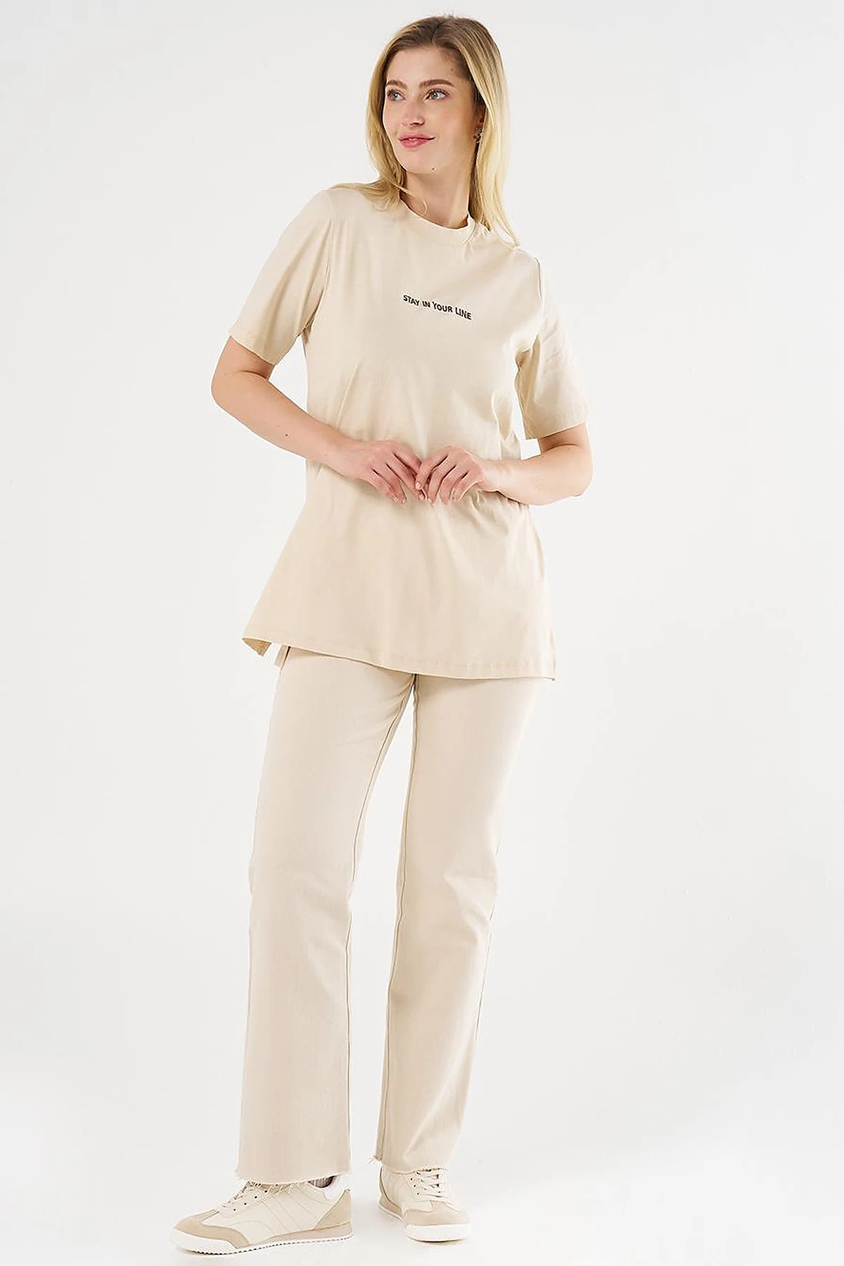 Slogan Embroidered T-shirt Cream