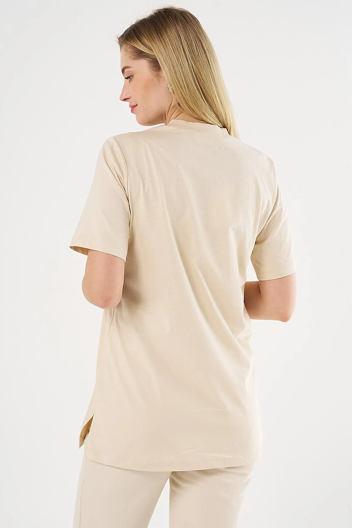Slogan Embroidered T-shirt Cream