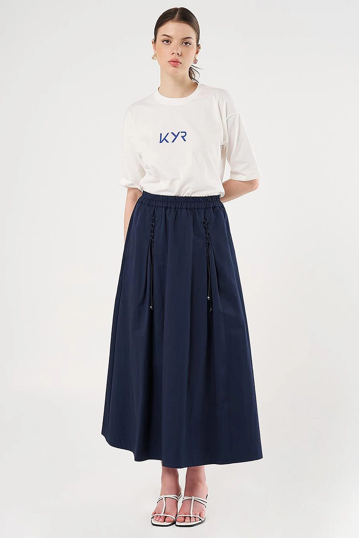 Drawstring Detail High-Waisted Skirt Dark Navy