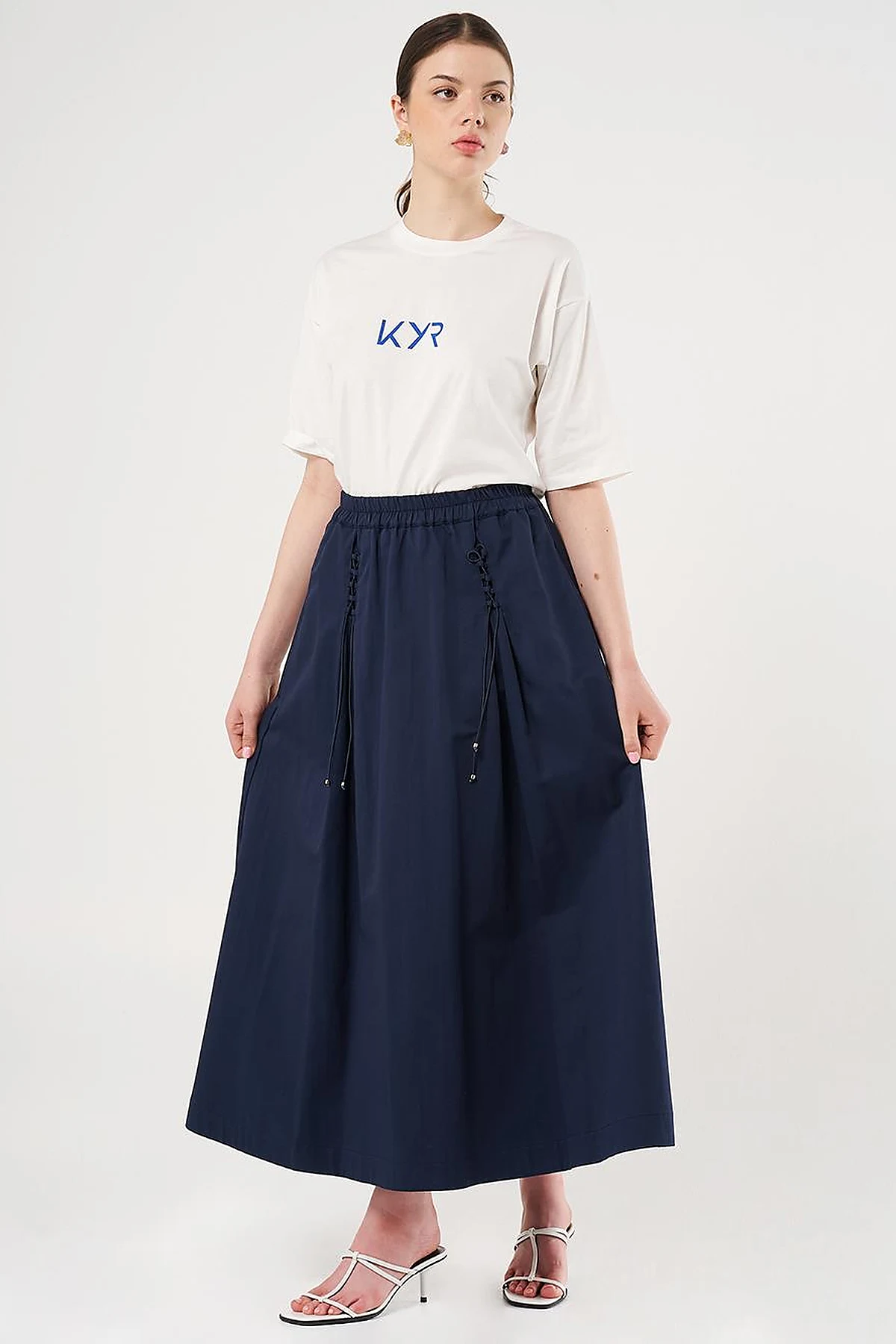 Drawstring Detail High-Waisted Skirt Dark Navy