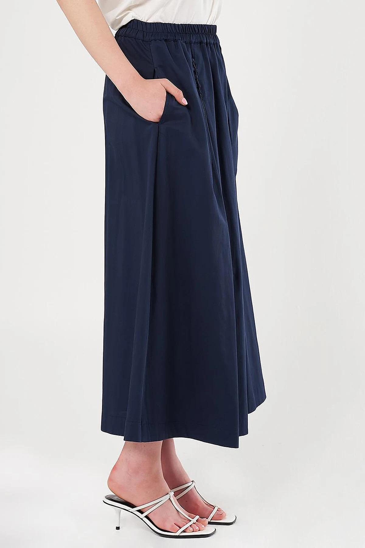 Drawstring Detail High-Waisted Skirt Dark Navy