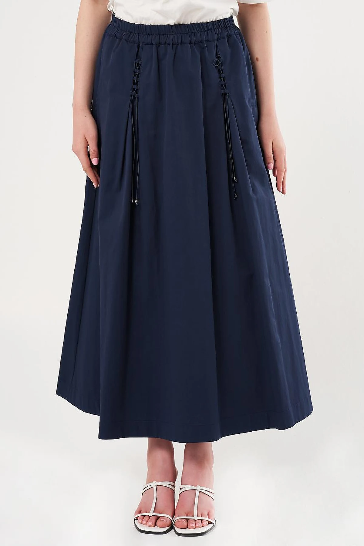 Drawstring Detail High-Waisted Skirt Dark Navy