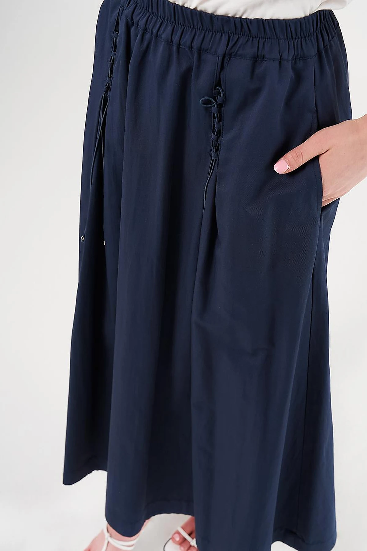 Drawstring Detail High-Waisted Skirt Dark Navy
