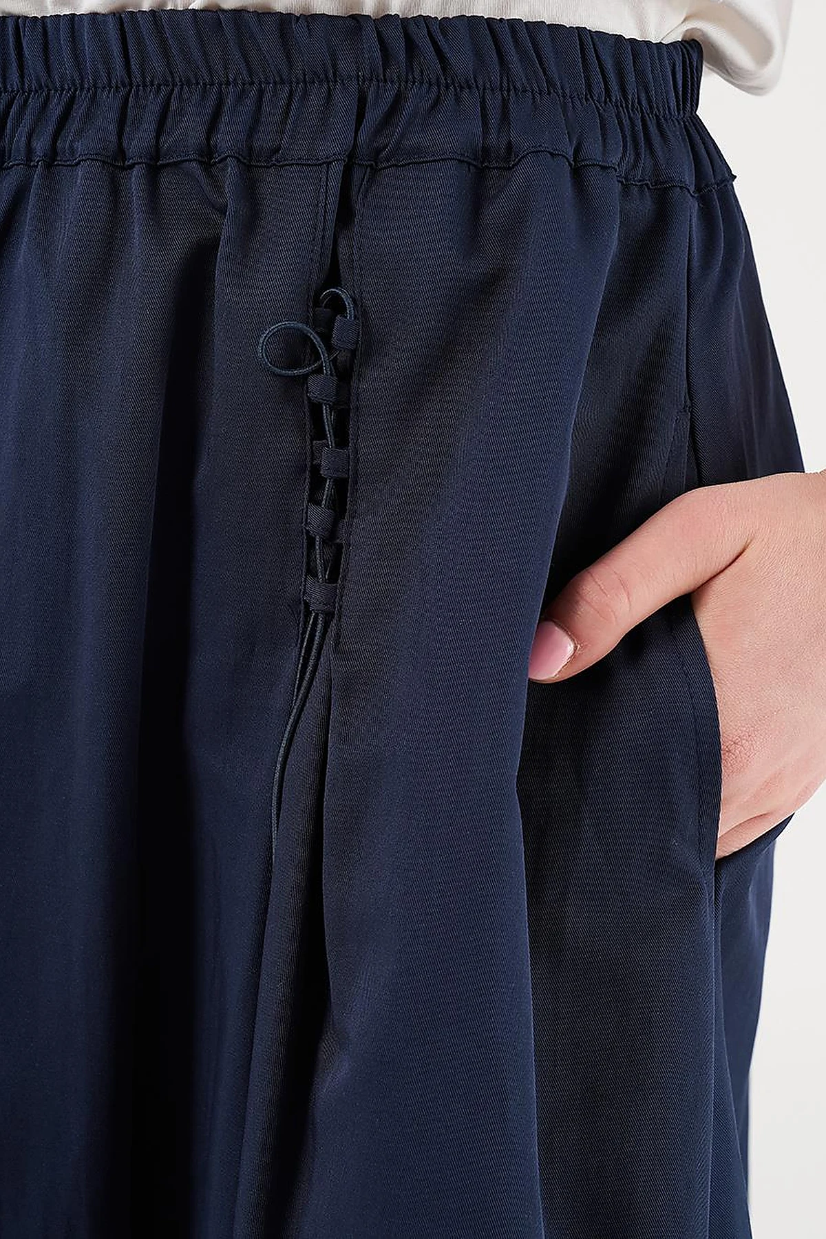 Drawstring Detail High-Waisted Skirt Dark Navy