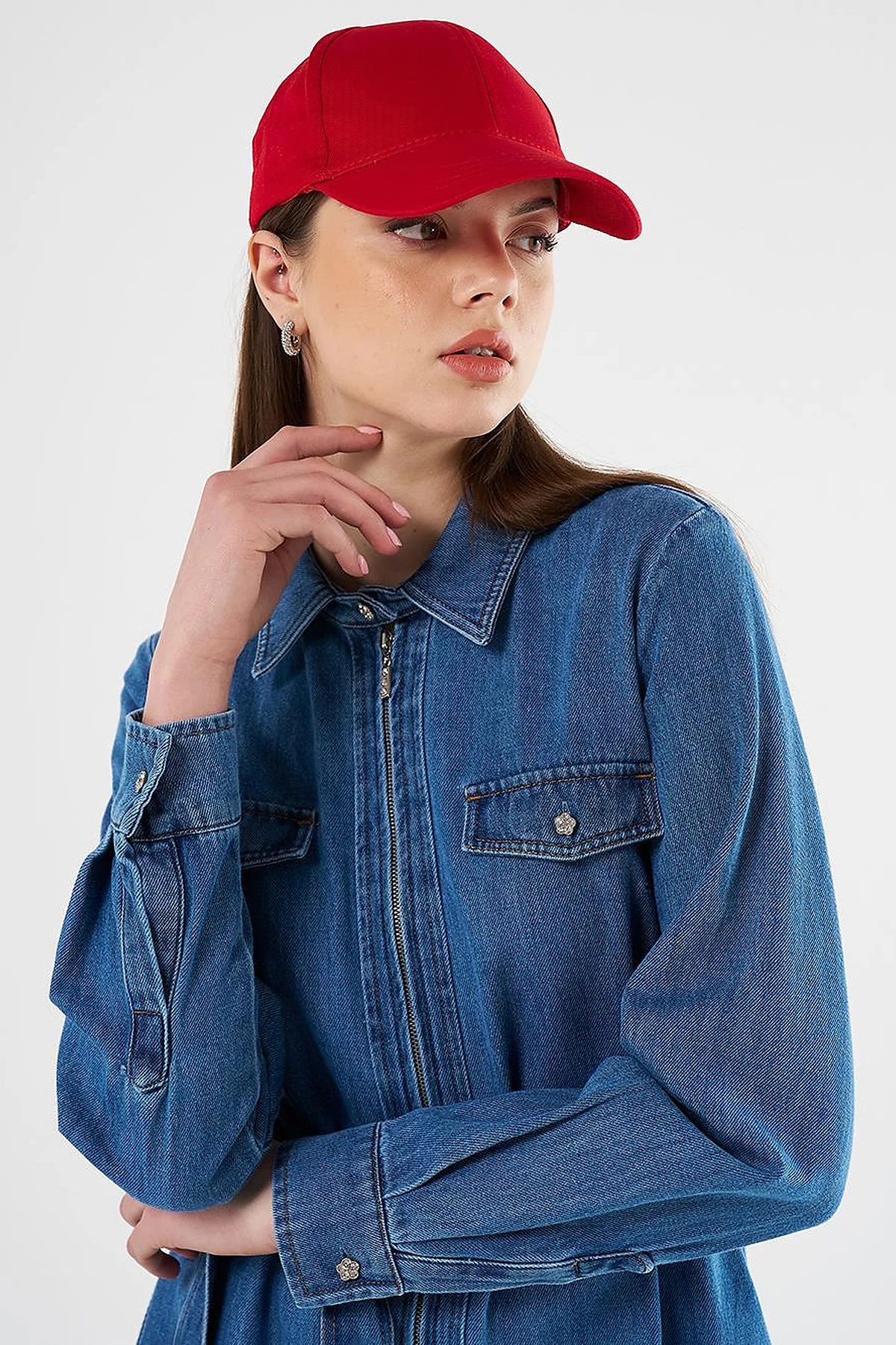 Flap Pocket and Belted Denim Dress Indigo