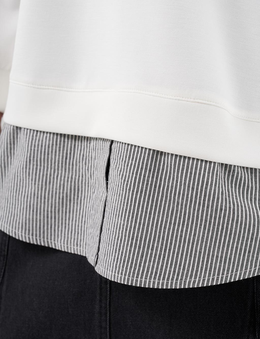 Hooded Shirt-Detail Sweatshirt Ecru