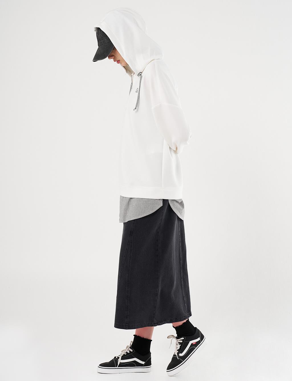 Hooded Shirt-Detail Sweatshirt Ecru