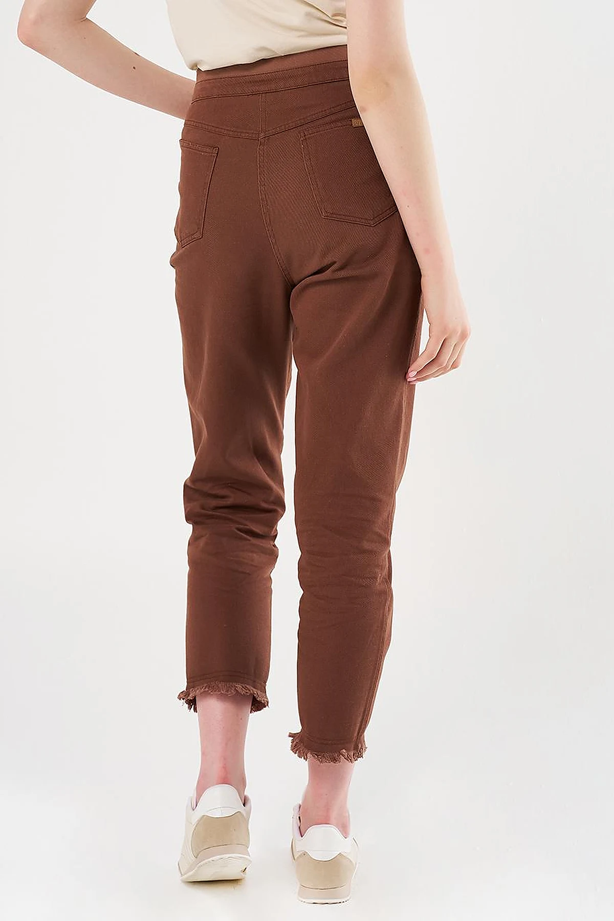 Elastic Waist Straight Leg Canvas Pants in Coffee