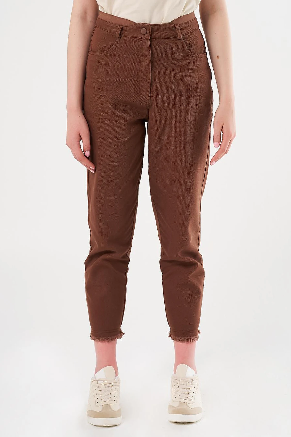 Elastic Waist Straight Leg Canvas Pants in Coffee