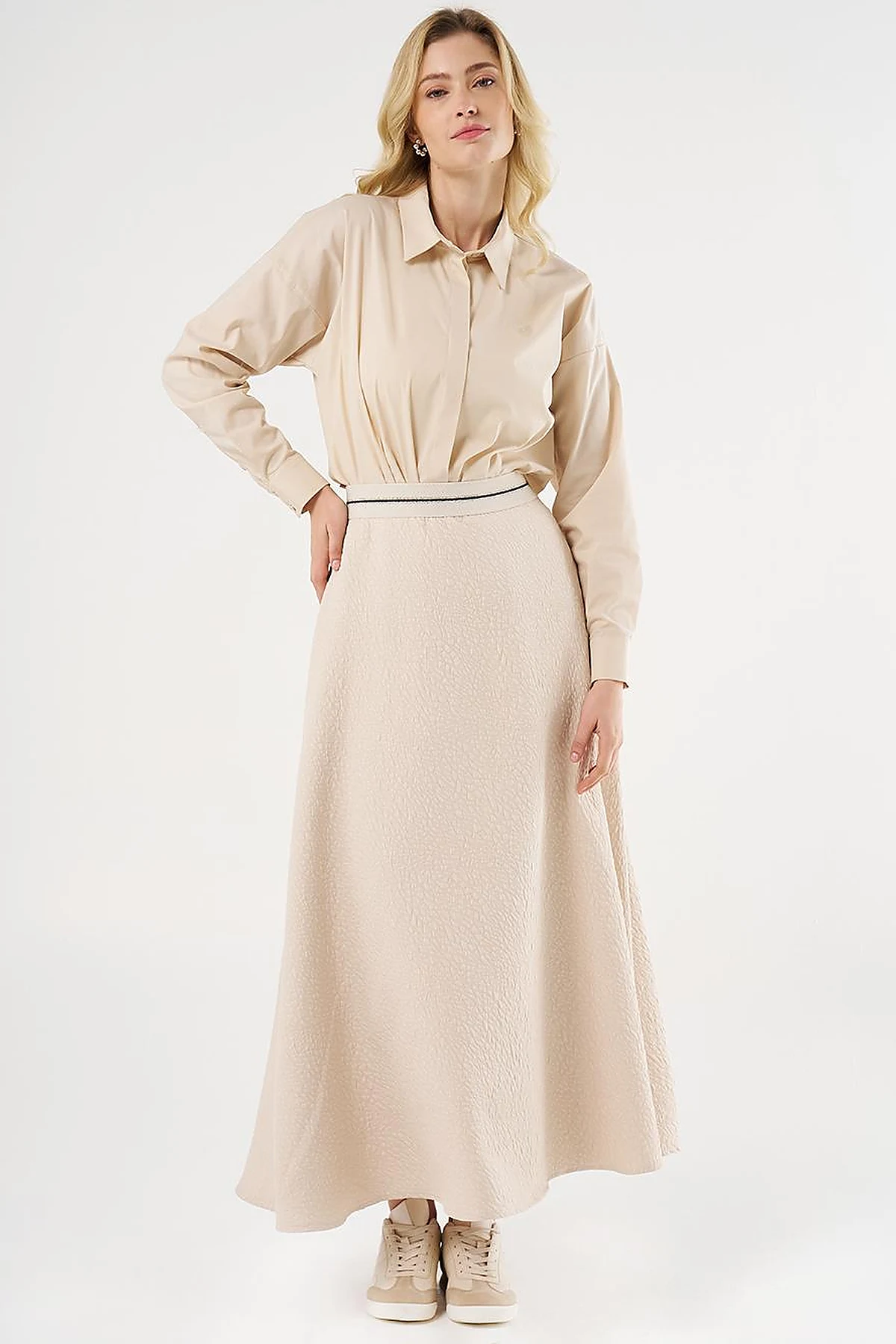 Textured Flared Skirt Cream
