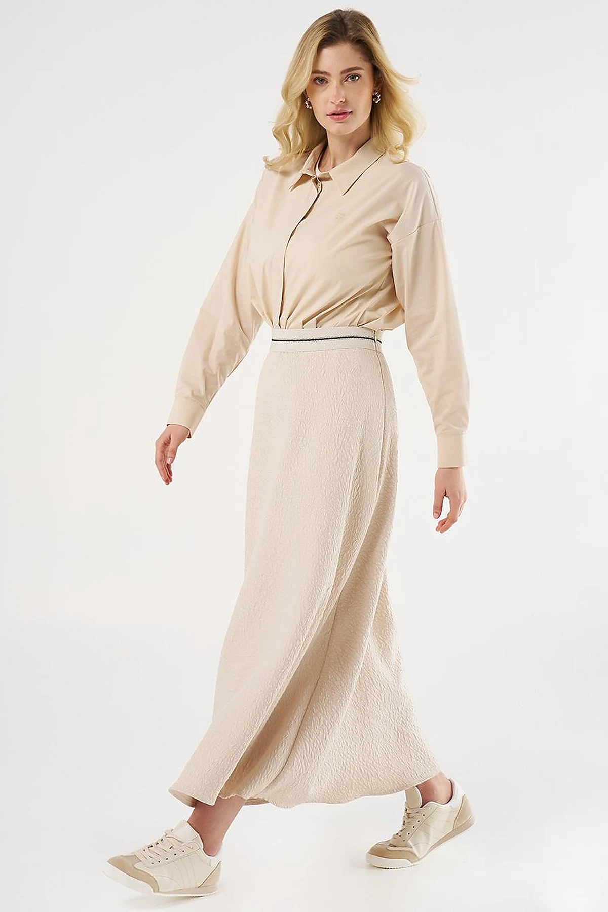 Textured Flared Skirt Cream