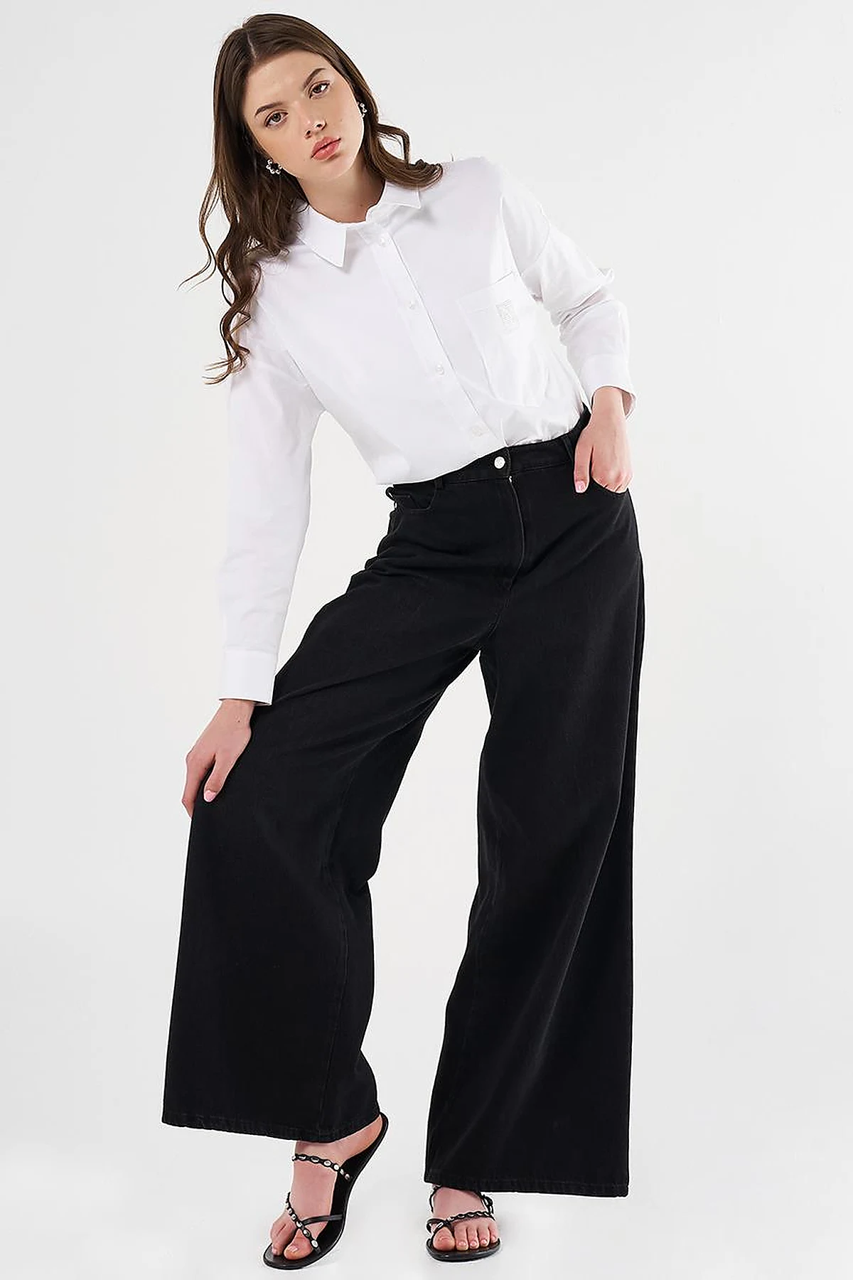 Hotfix Printed Marine Fit Denim Pants in Black