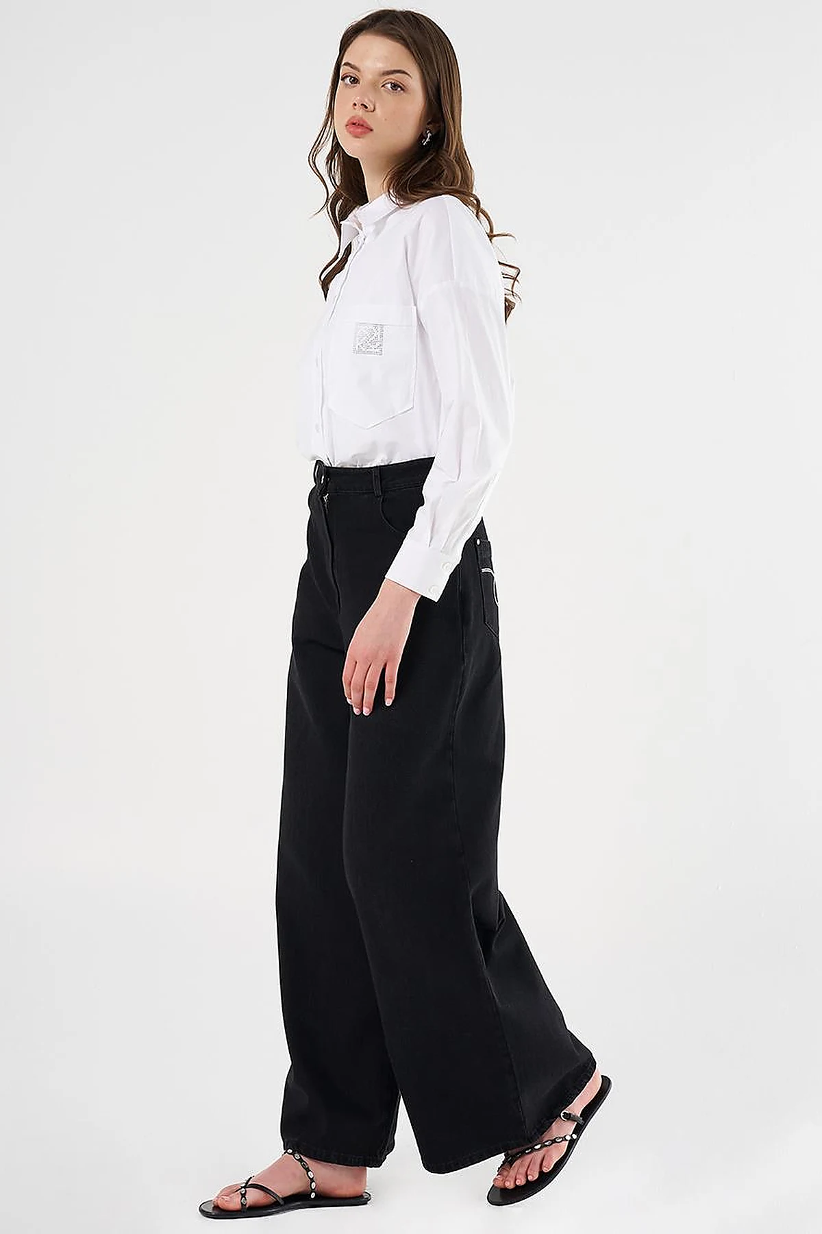Hotfix Printed Marine Fit Denim Pants in Black