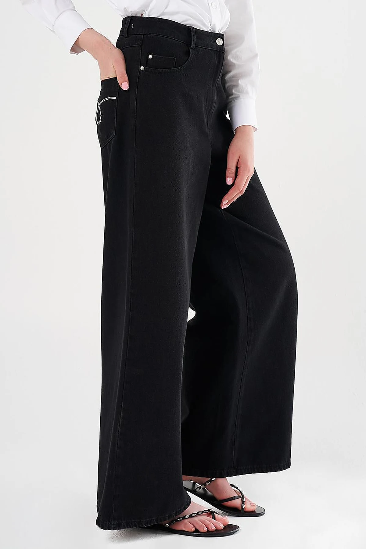 Hotfix Printed Marine Fit Denim Pants in Black