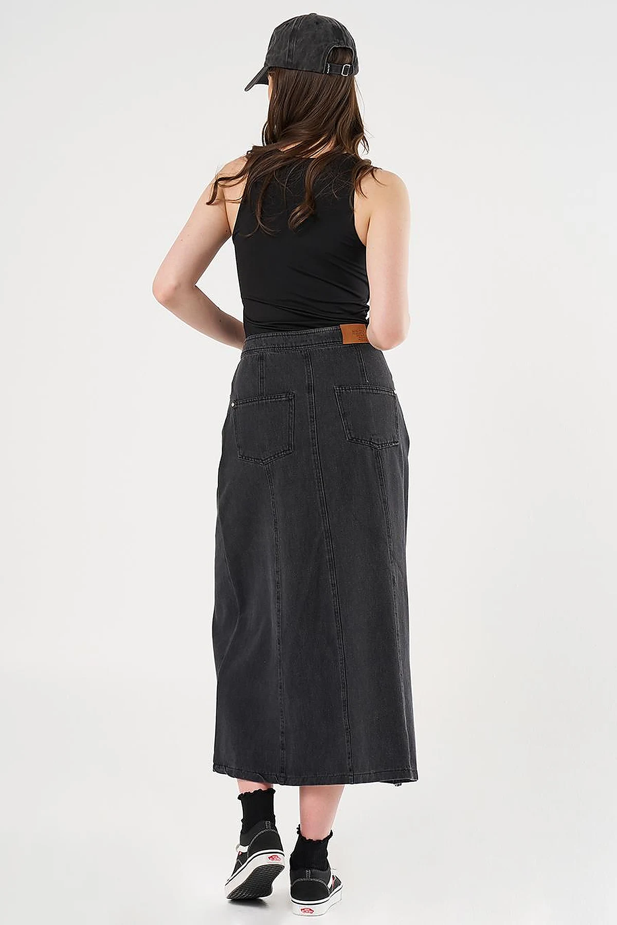 Patchwork Denim Skirt Grey