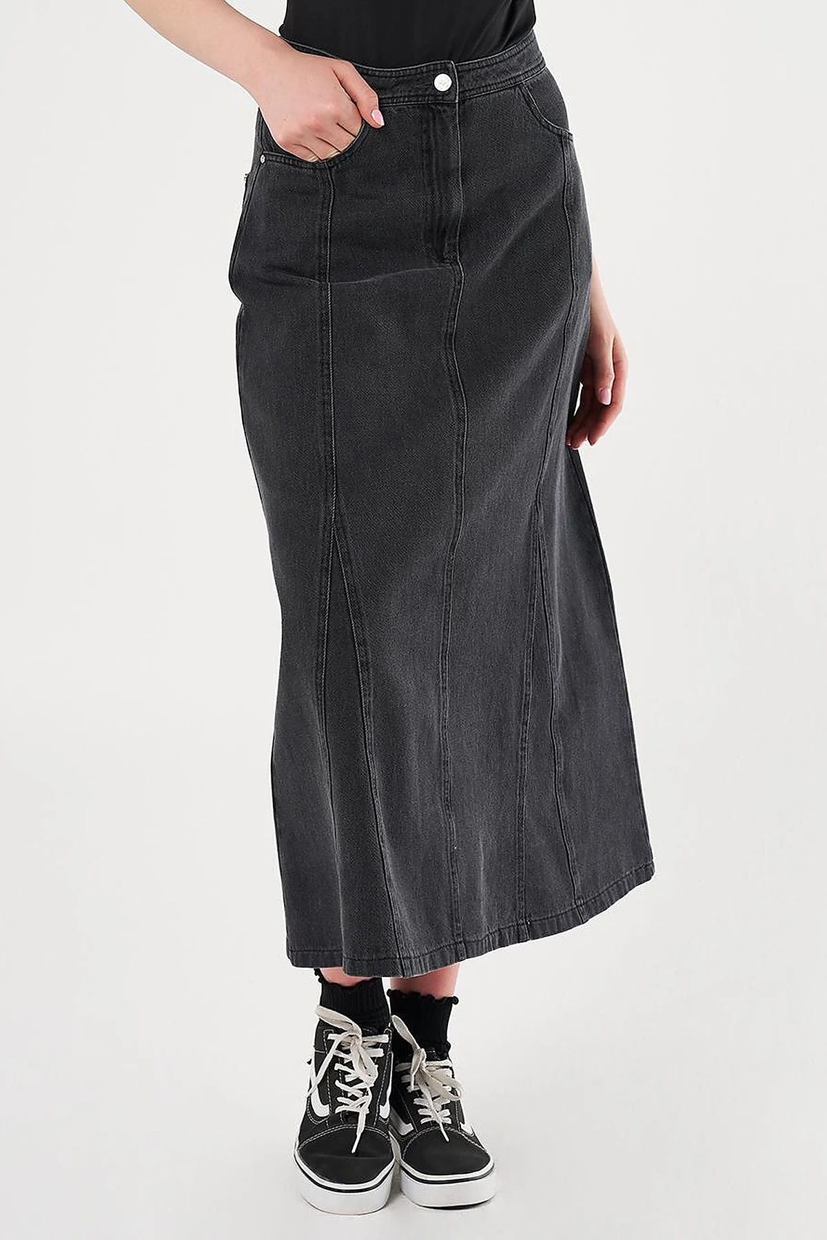 Patchwork Denim Skirt Grey